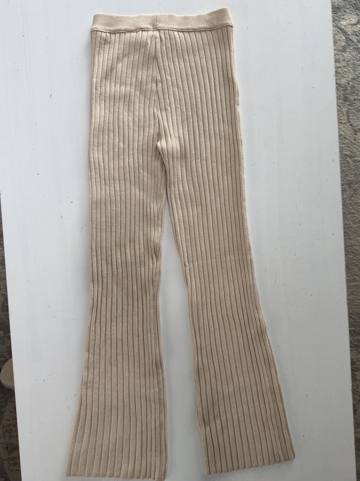 Aerie Cream Ribbed Knit Pants XS NWT Wide Leg $54