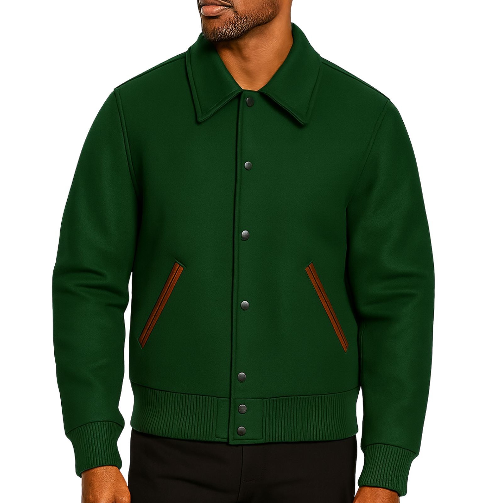 Men’s Letterman Premium Wool Custom Bomber Varsity Jacket Snap Button Outer Coat
