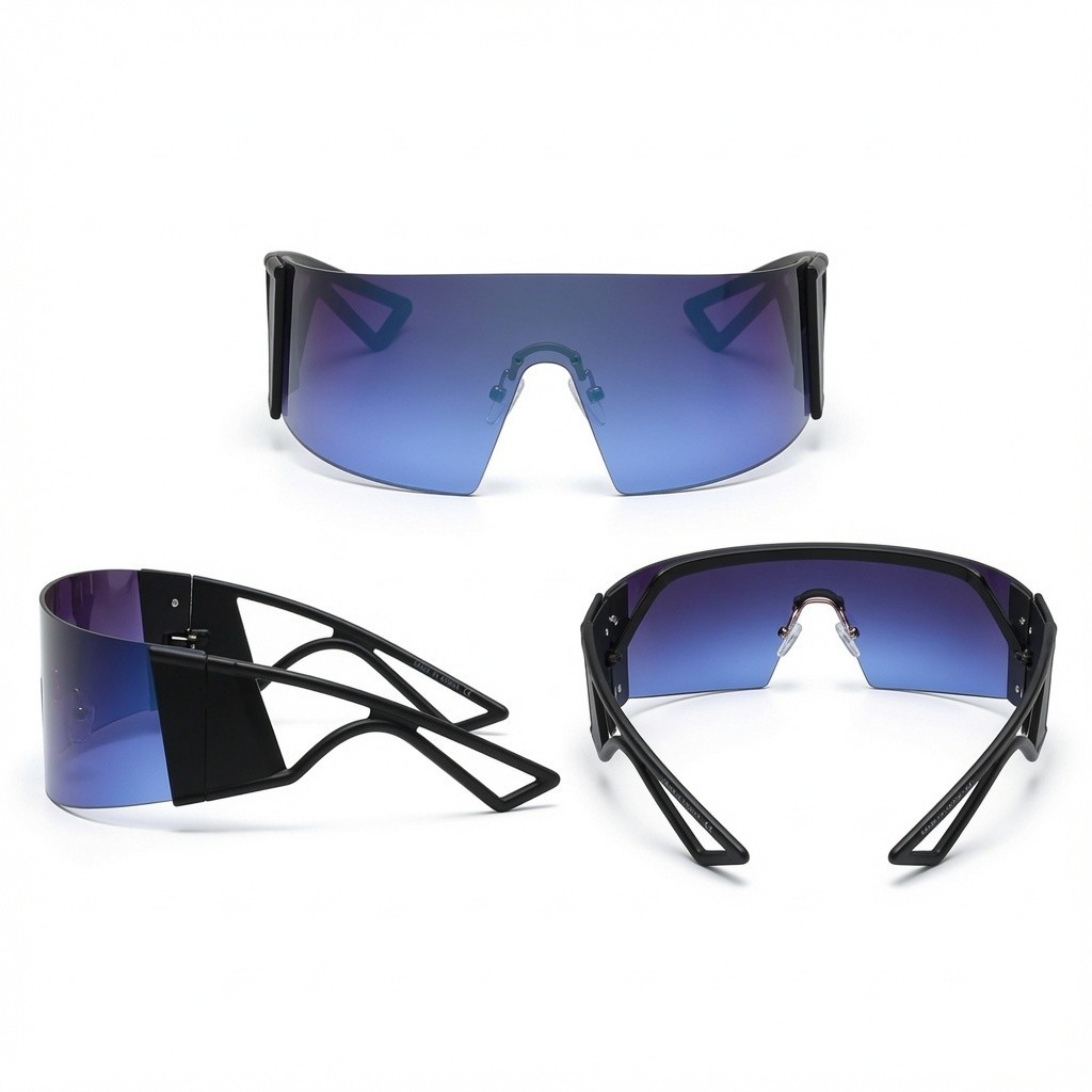 Futuristic Shield Men Sunglasses Gradient Tinted Lenses Bold Black Frames Visor