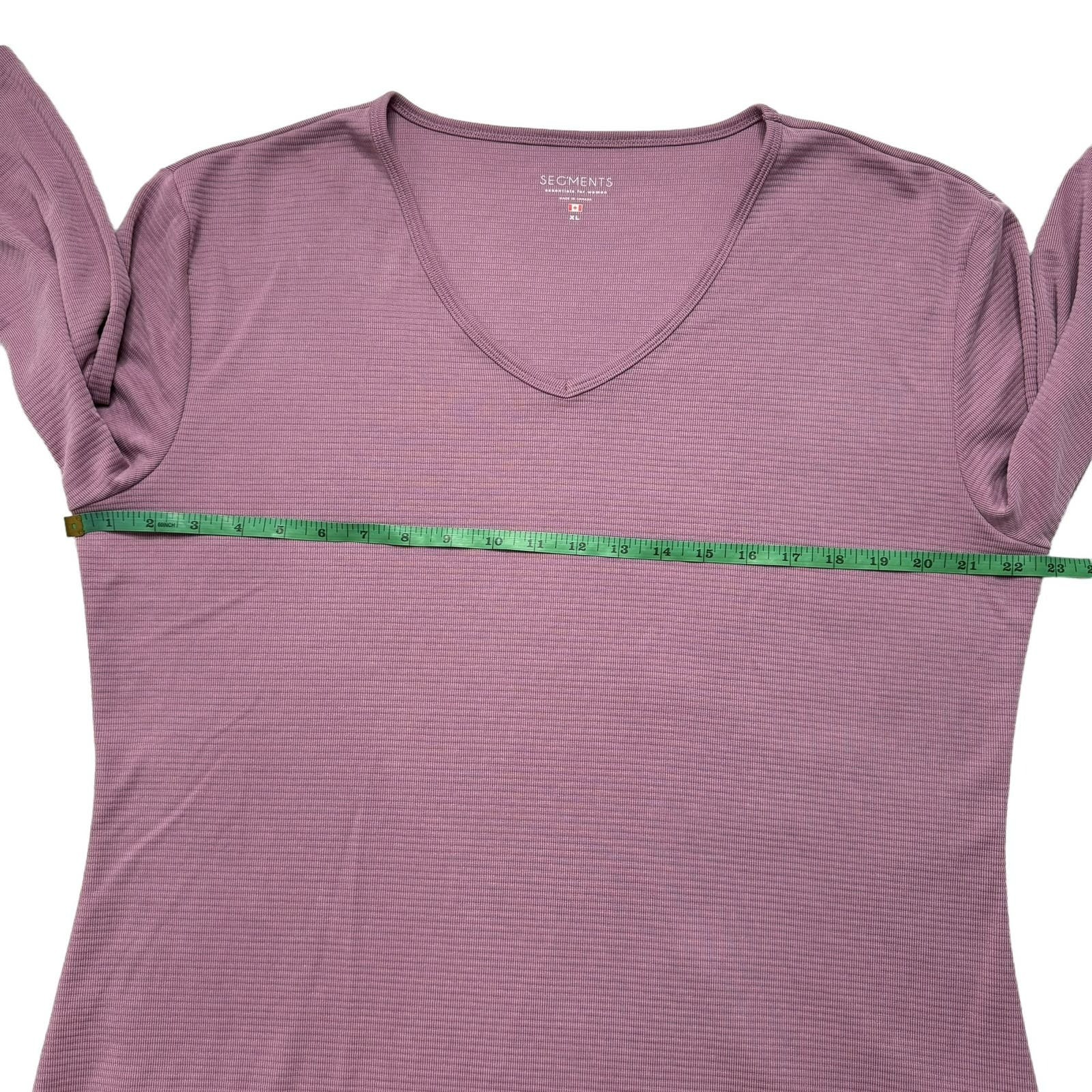 SEG’MENTS Essential 3/4 Sleeve V-Neck Textured Knit Top Lavender Purple Size XL