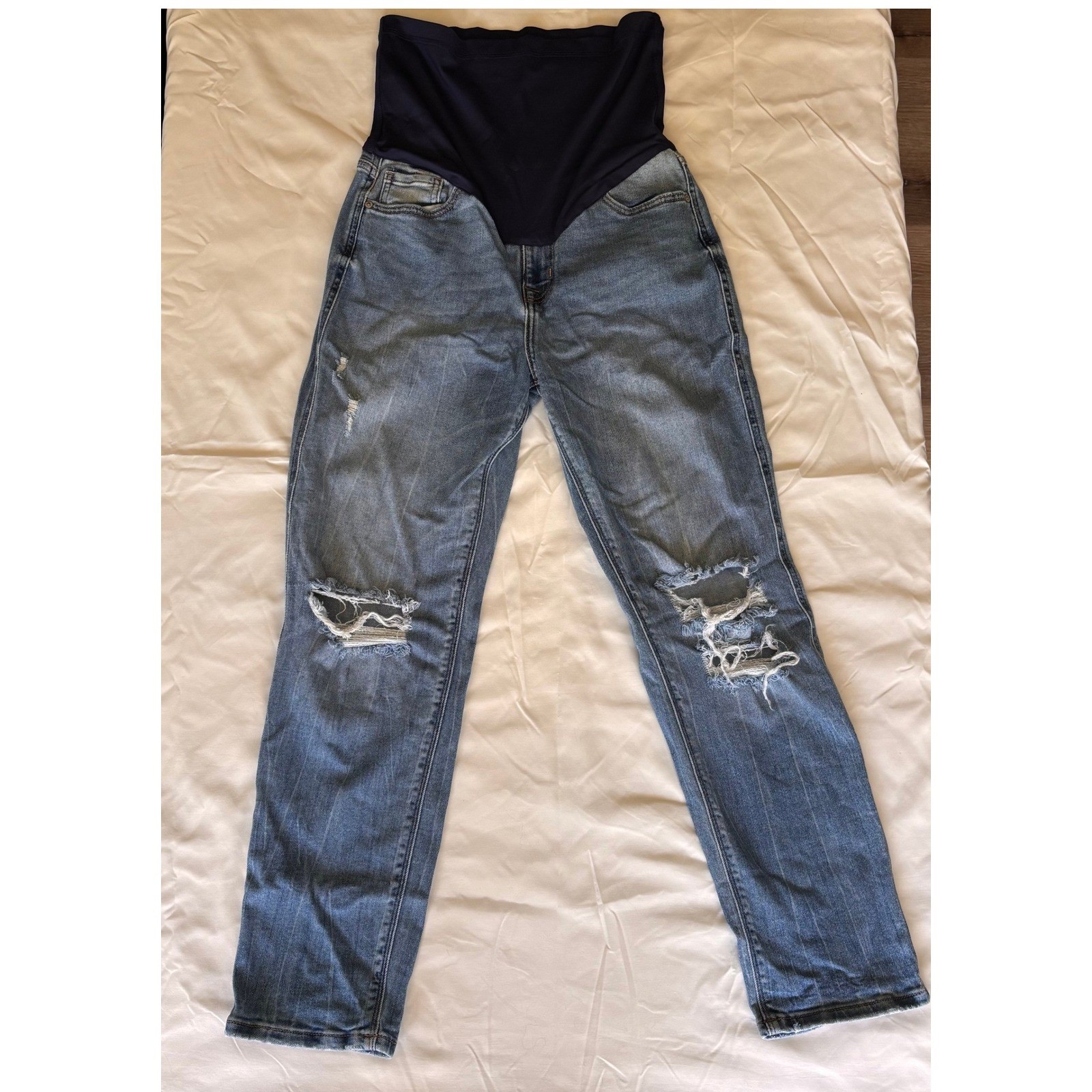 PinkBlush Maternity Distressed Boyfriend Jeans Blue Size 28 Full Belly Band