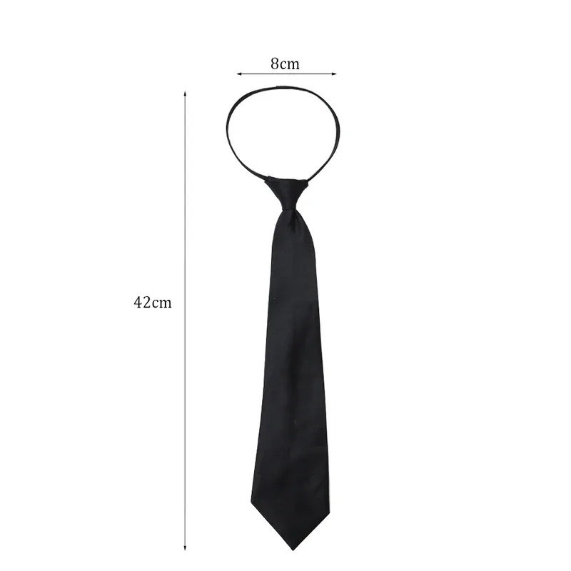 Men’s Black Pre-Tied Zipper Necktie Adjustable Polyester Office Formal Work Tie