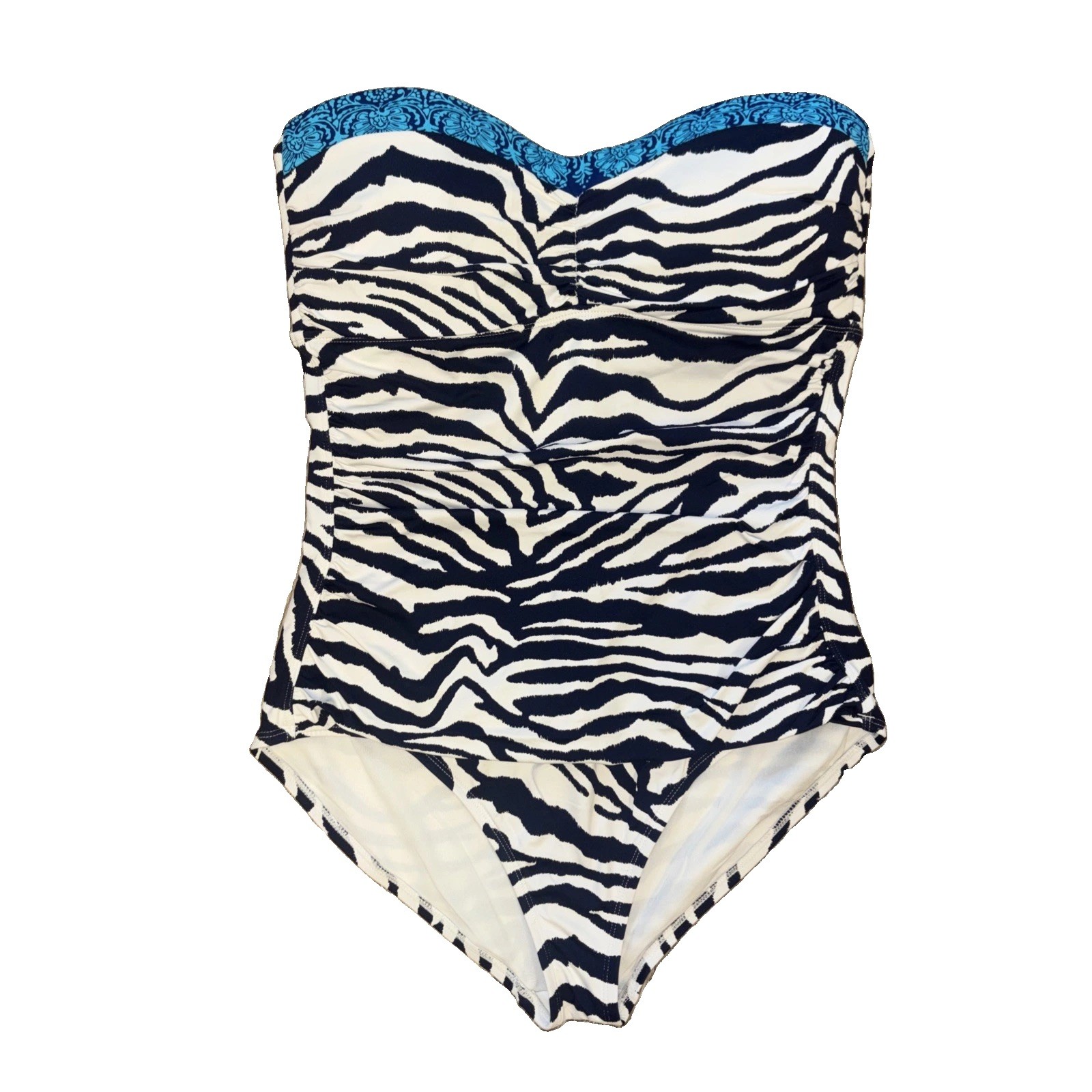 TOMMY BAHAMA ZEBRA BANDEAU STRAPLESS ONE PIECE SWIMSUIT WHITE SIZE 16 $147 Msrp