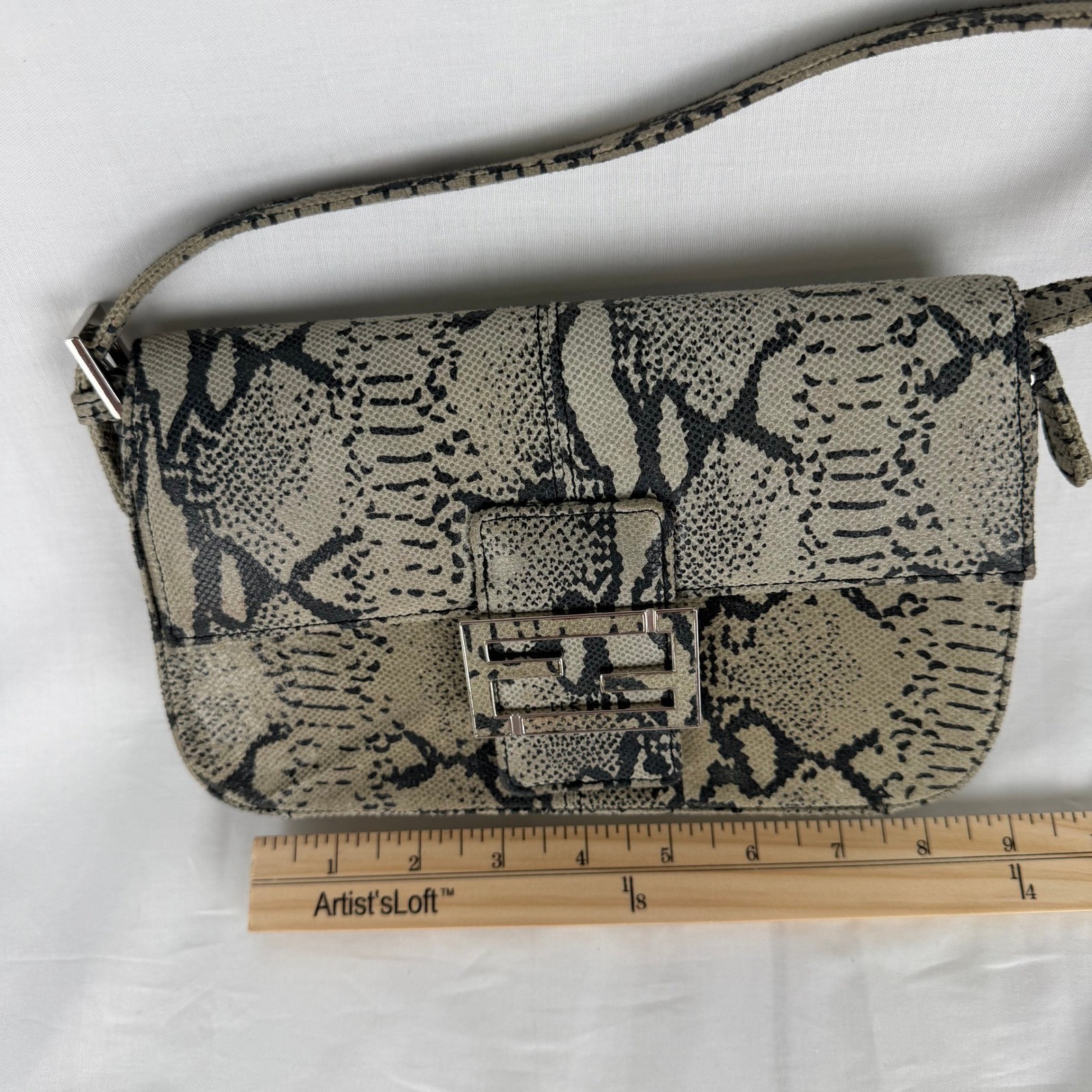 Unbranded Faux Snakeskin Baguette Shoulder Bag Python Print Silver FF Buckle