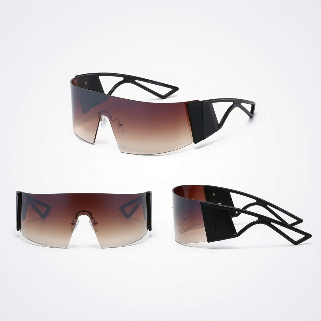 Futuristic Shield Men Sunglasses Gradient Tinted Lenses Bold Black Frames Visor