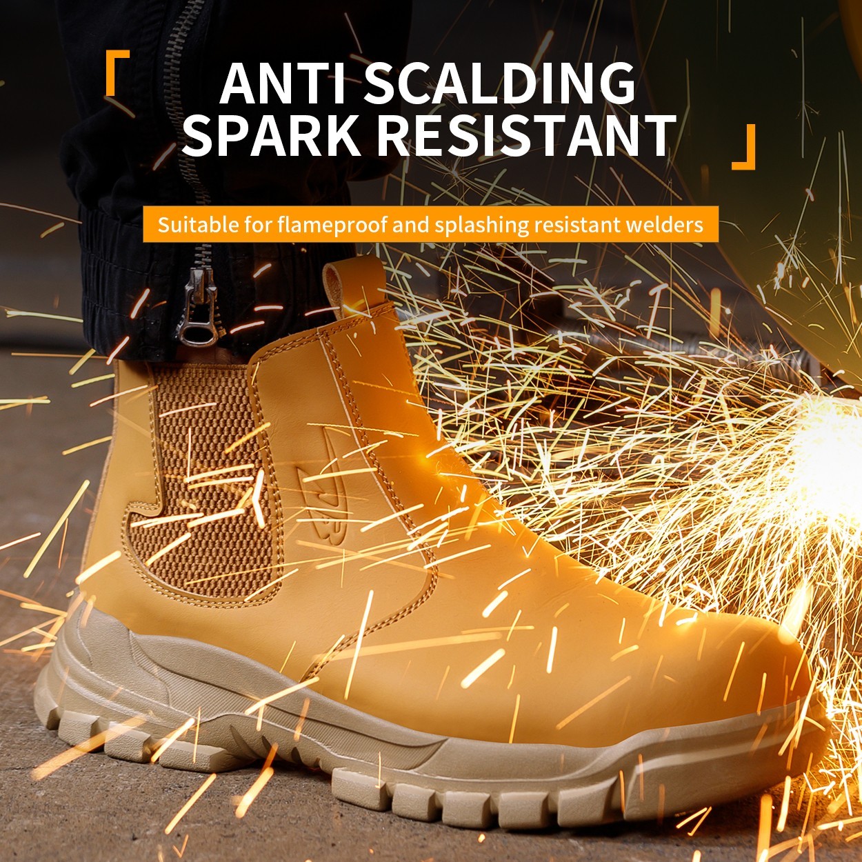Leather Safety Shoes Slip On Work Boots Steel Toe Shoes Water Resistant Comfort