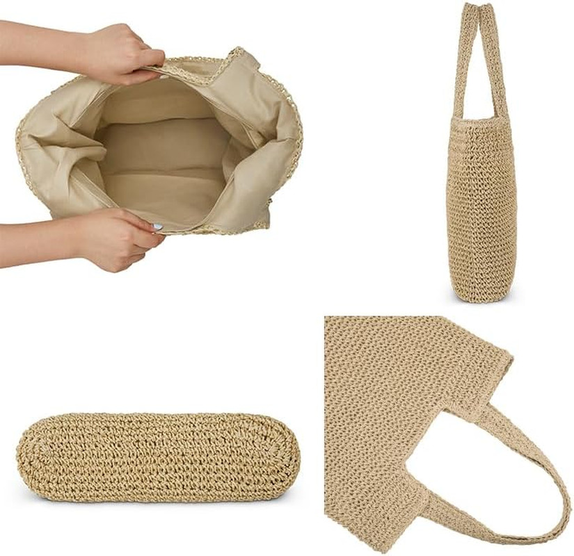 Straw Beach Tote Bag: Large Summer Boho Woven Bags | Rattan Handmade Shoulder Ha