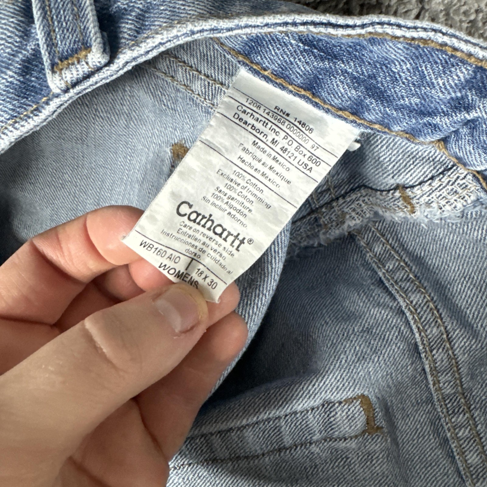 Carhartt Jeans Womens 18×30 Blue High Rise Relaxed Fit WB 160 AIO Denim Workwear