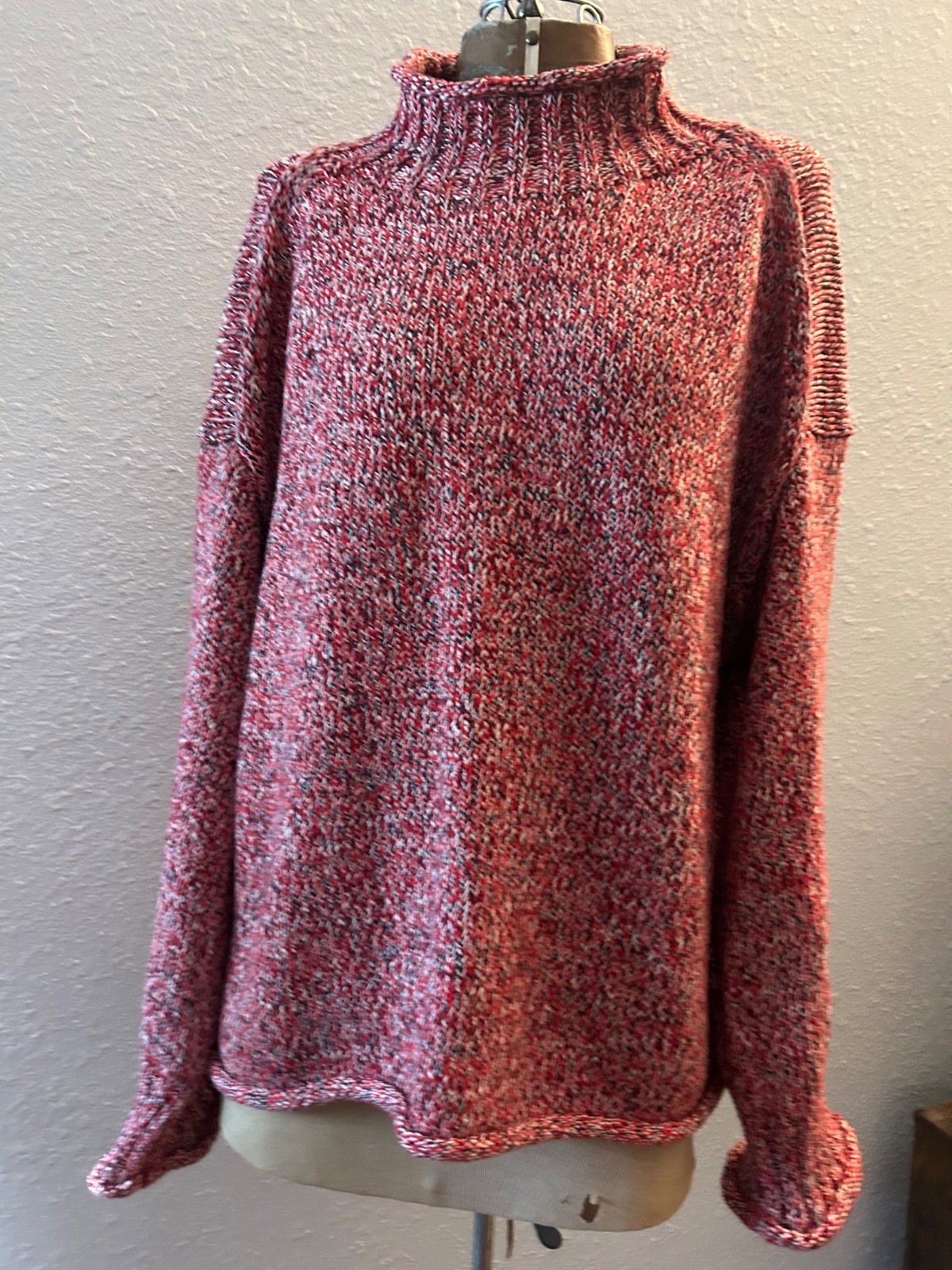 NWOT J.Crew 2025 Marled Rollneck™ Sweater in Red Navy Ivory Small CN250 $98