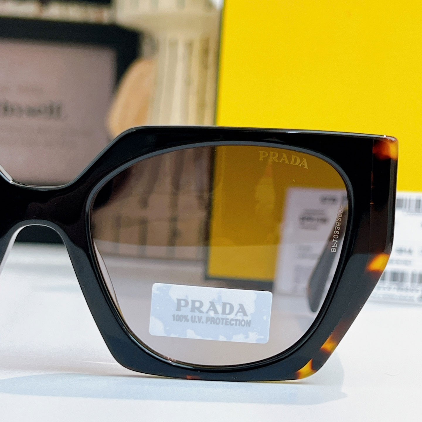 Prada PR 15WS Oversized Square Sunglasses Women Authentic Black Tortoiseshell