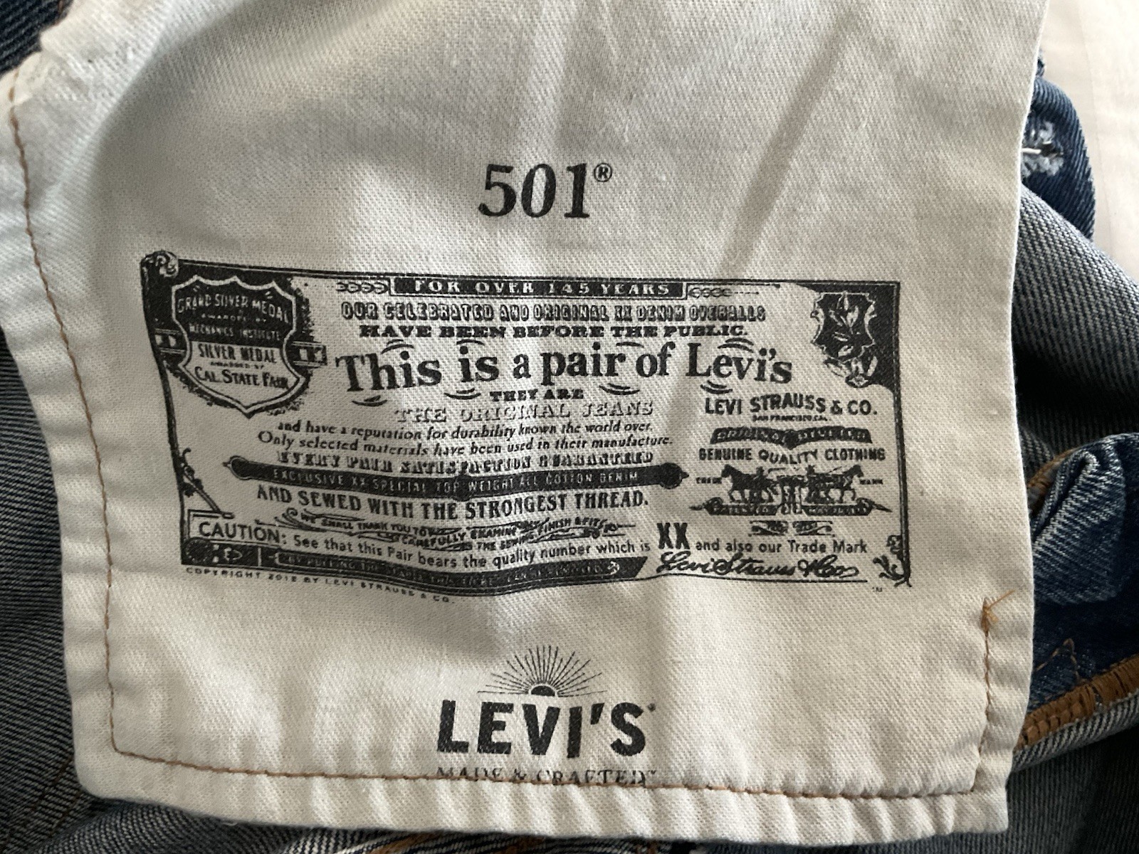 Levi’s 501 ‘93 Straight Made And Crafted Jeans. Men’s 36 X 32. Big E.