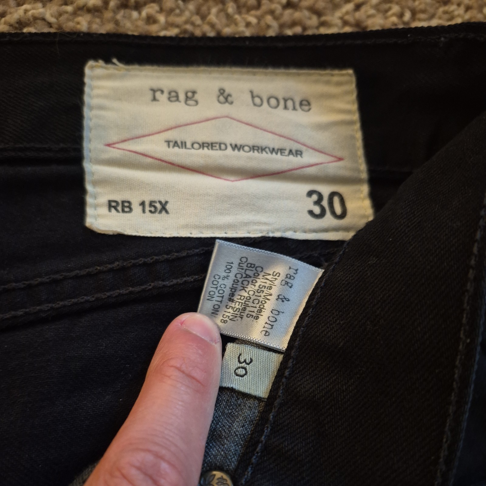 Rag & Bone RB 15x Men’s SLIM/Straight Jeans Black 30×32 Button Fly Denim