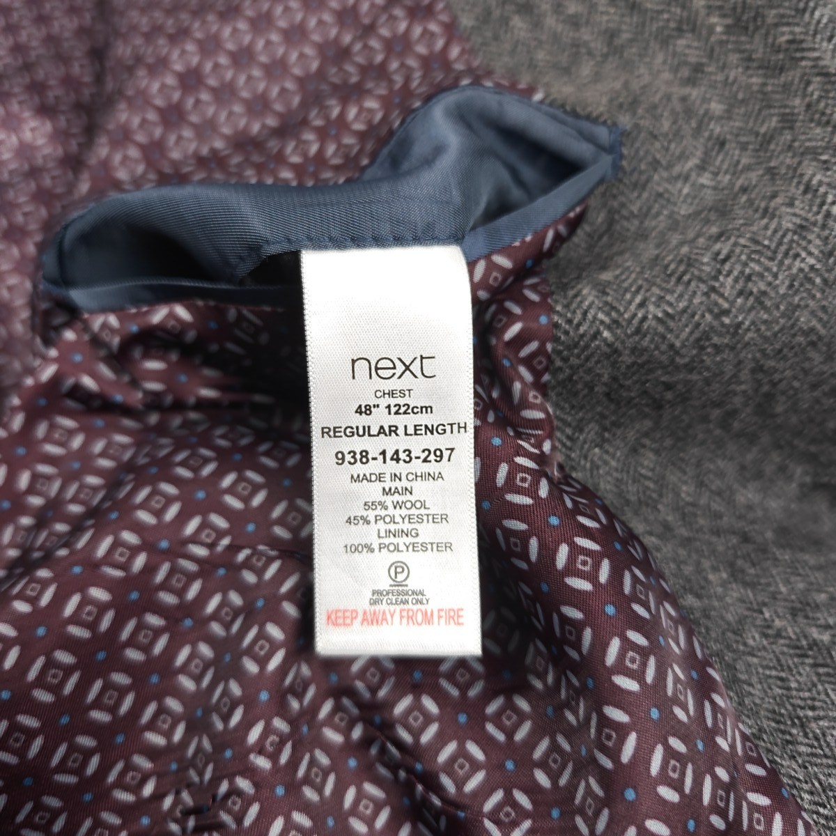 Next Tailoring Mens Herringbone Tweed Blazer 48R Charcoal Grey Wool
