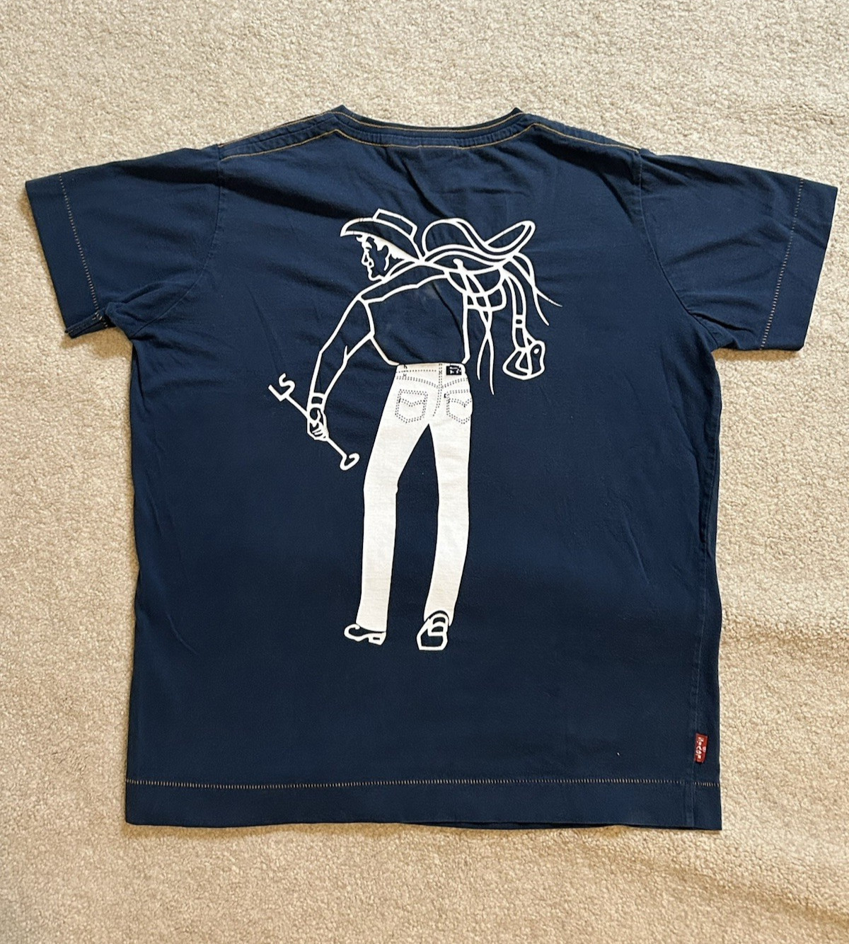 VGT Levi’s Type 1 Jeans Saddleman Cowboy T-Shirt Men Size M Navy Yellow Stitch