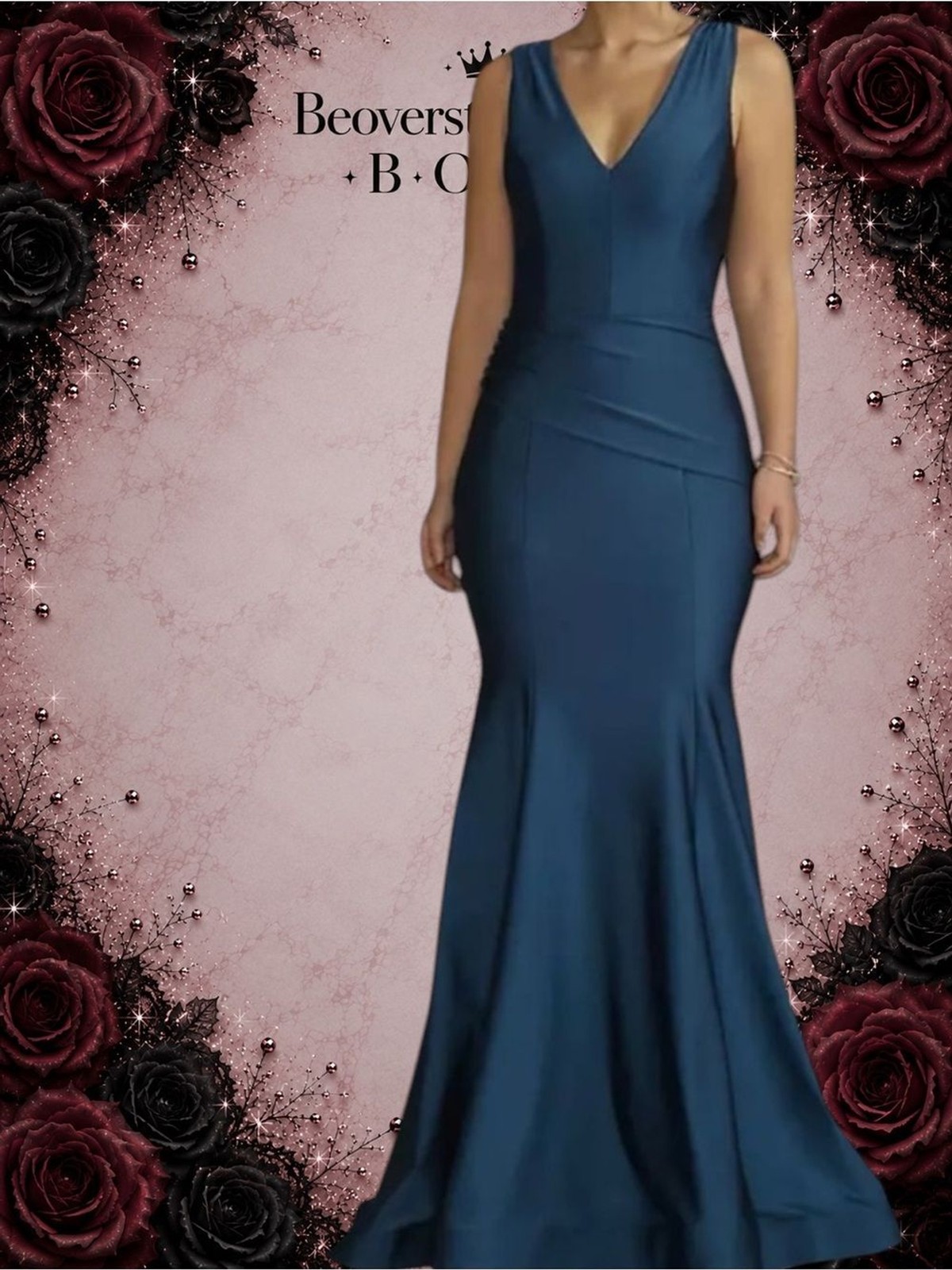 GALINA SIGNATURE DRAPED STRETCH SATIN PLUNGING MERMAID DRESS, CALYPSO size 2