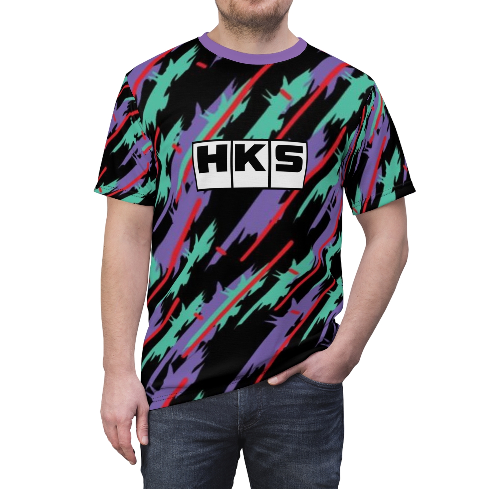 HKS Old Logo Sublimation Retro Oil Slick Shirt, HKS Oil Slick Sport Shirt