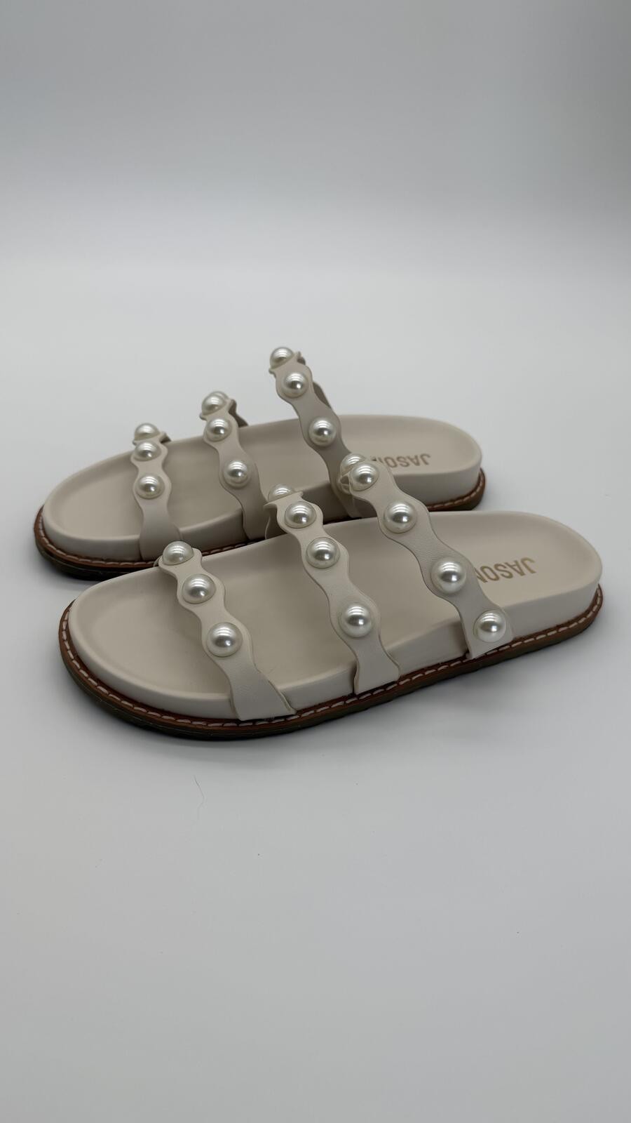 Jason Wu Pearl Embellished Strap Slide Sandals Ivory Cream Women’s Size 6.5
