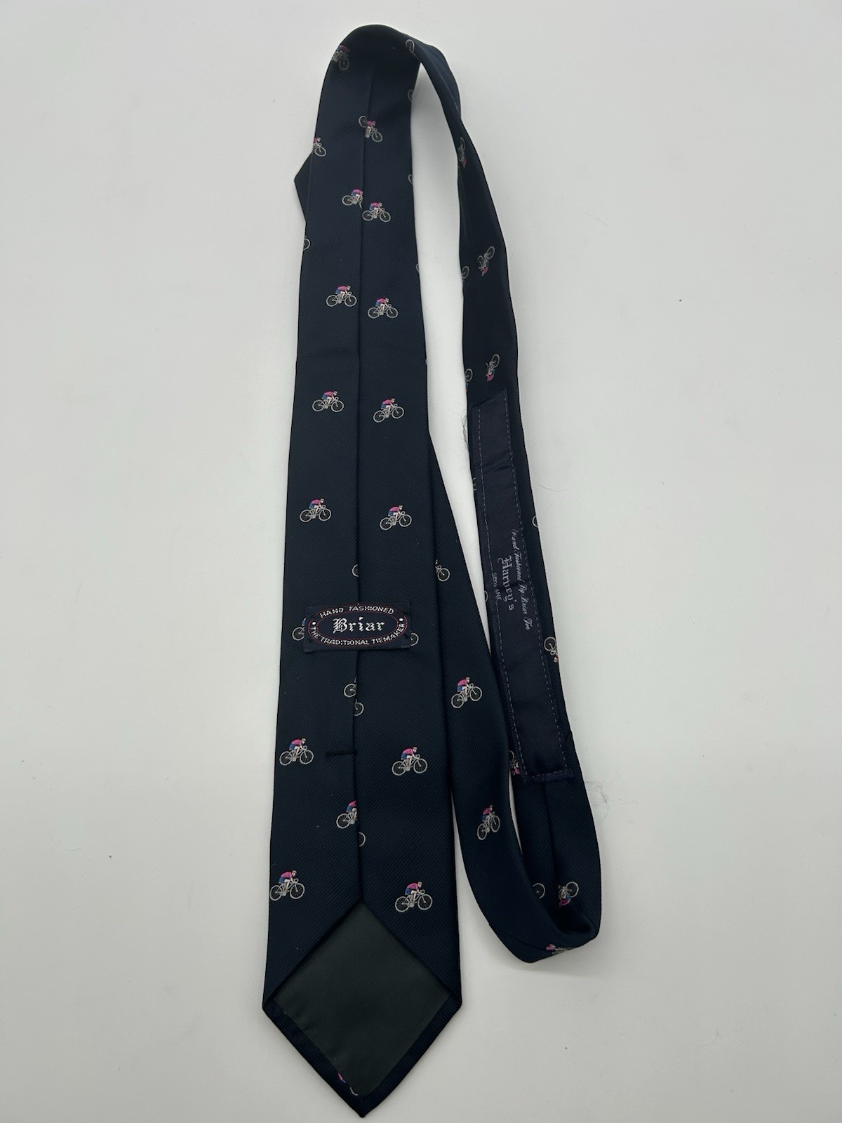 Vintage Briar Bicycle Silk Blend Necktie Navy Blue Cyclist Novelty Mens Tie