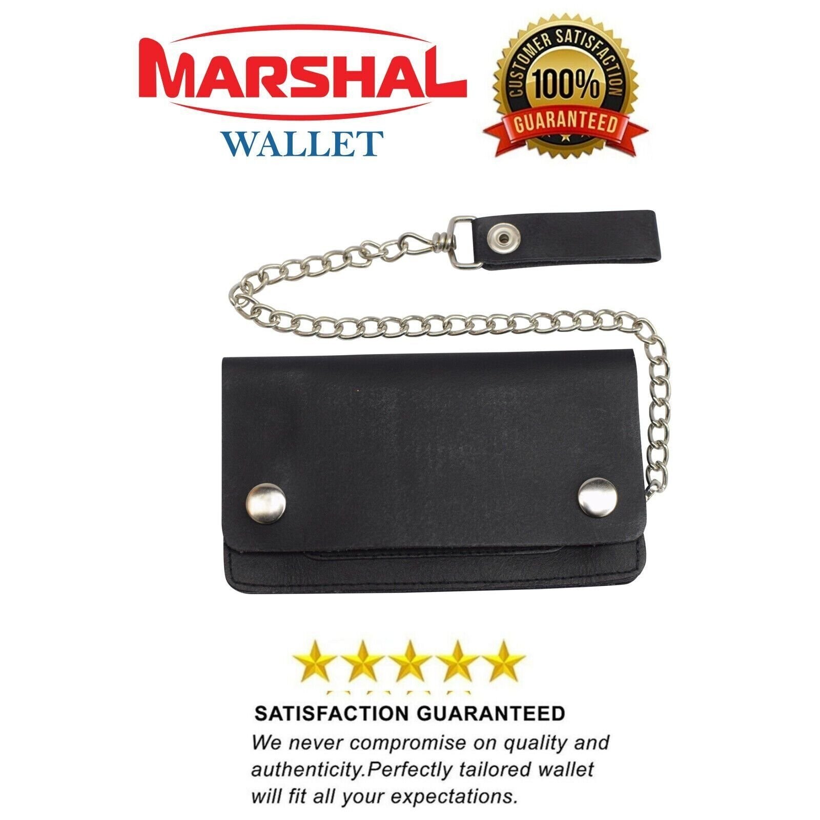 Black Genuine Leather Motorcycle Trucker Biker Chain Wallet With Inside Zipper