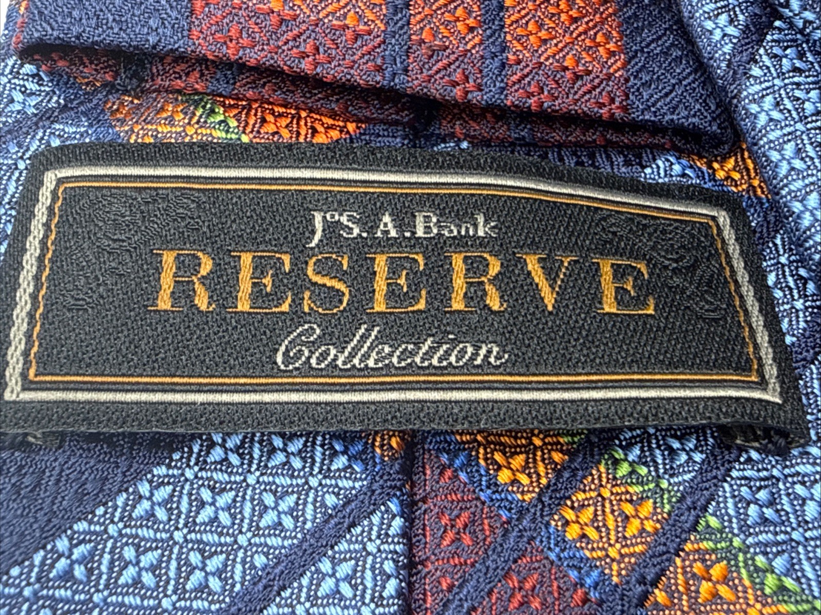 Jos A Bank Reserve Collection Silk Tie Plaid Geometric Patchwork 3-1/8”W 60”L