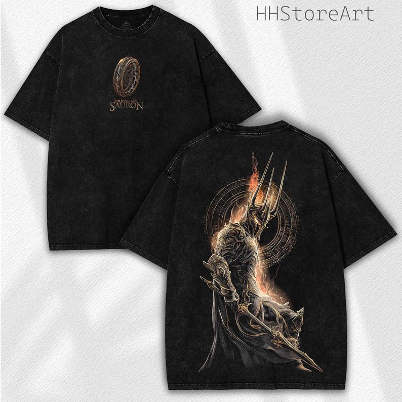 Dark Shadow Overlord Washed Tee: Vintage Fantasy Knight Graphic Shirt