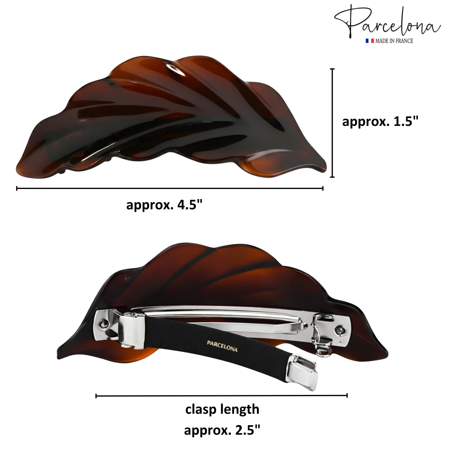 Parcelona French Leaf Barrette 4.5″ Tortoise Shell Cellulose Acetate Hair Clip