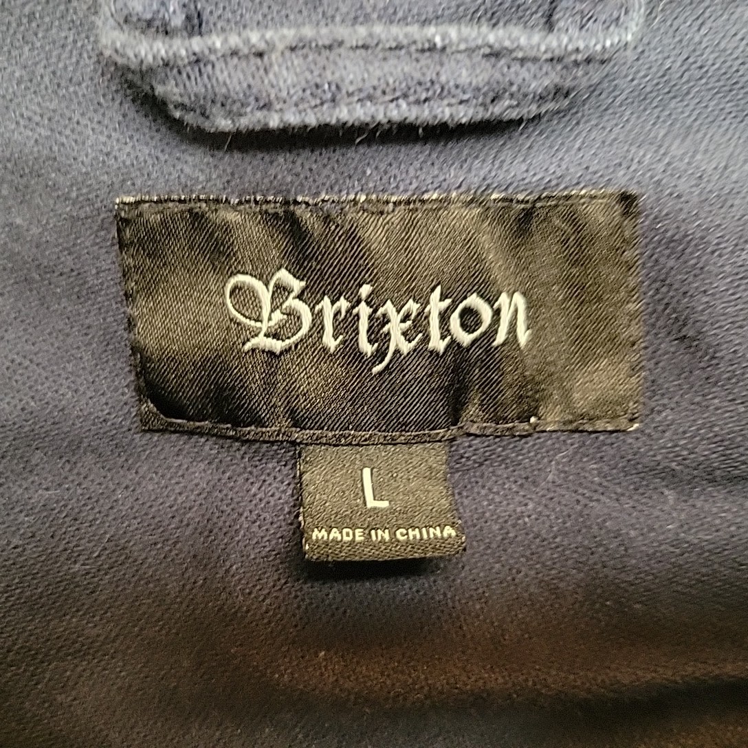 Brixton Bomber Jacket Mens Large Blue 100% Cotton Canvas Full Zip Retro Classic