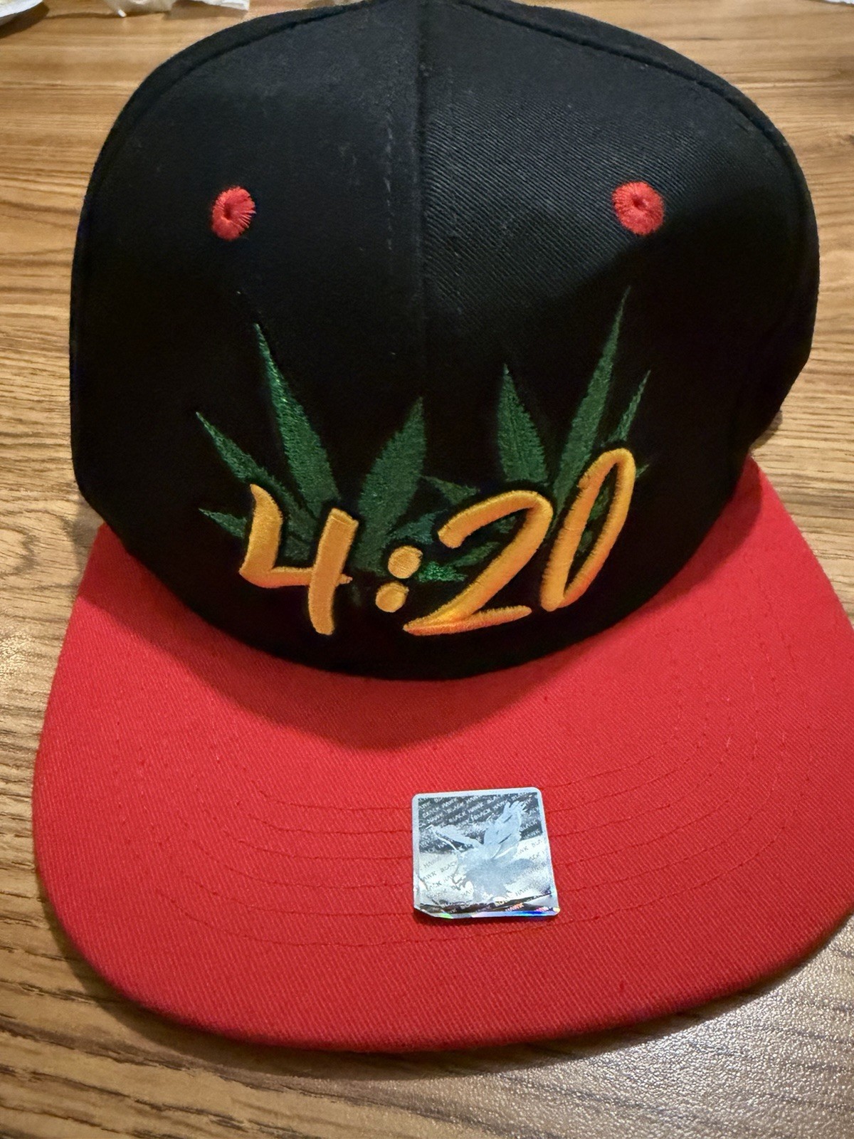 4:20 Marijuana Leaf Snapback Hat Black Red Flat Bill Cap Adult One Size