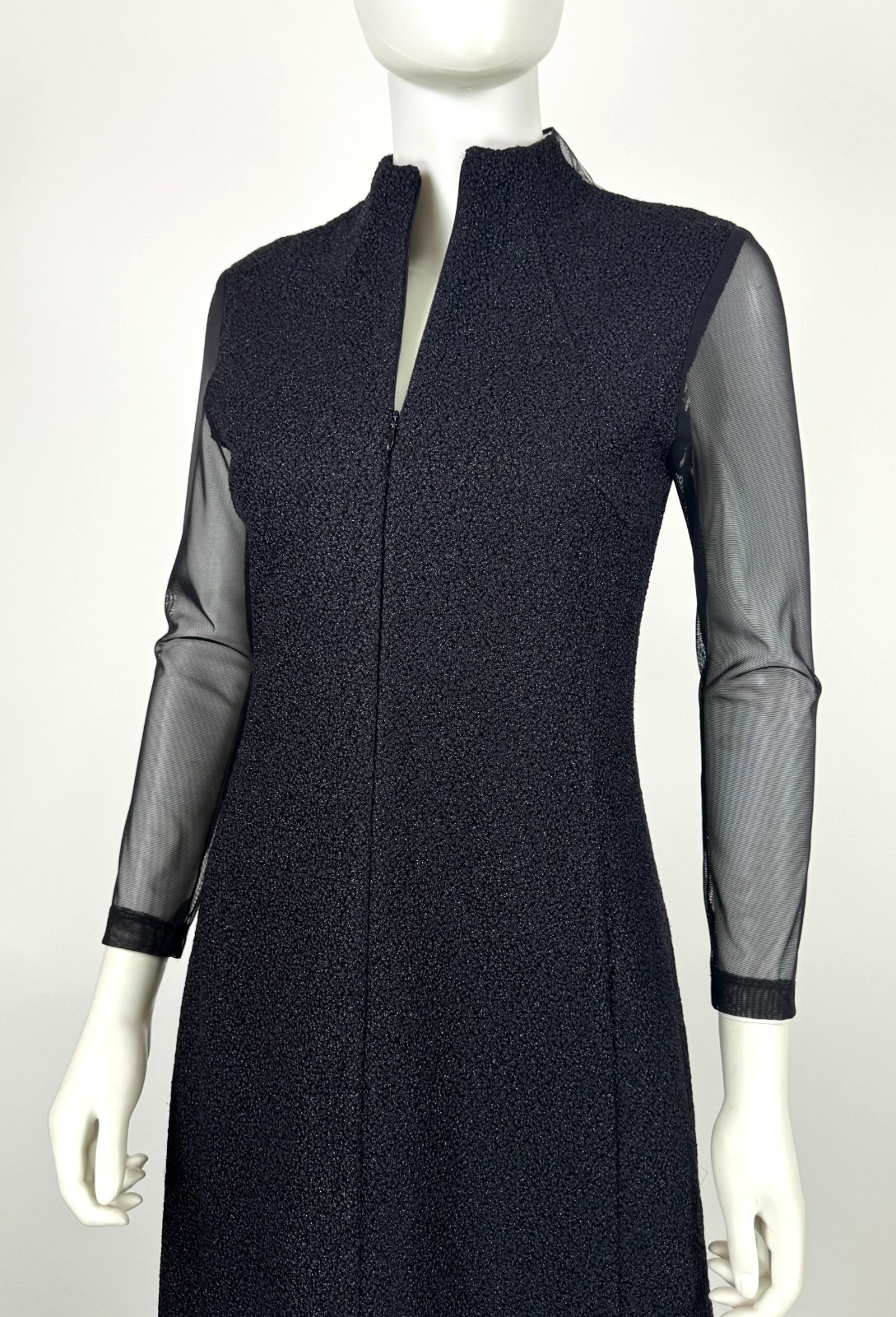 $3K Akris Black Sheer Mesh Cocktail Dress 6 US 42 IT 36 D M Tweed Runway MINT