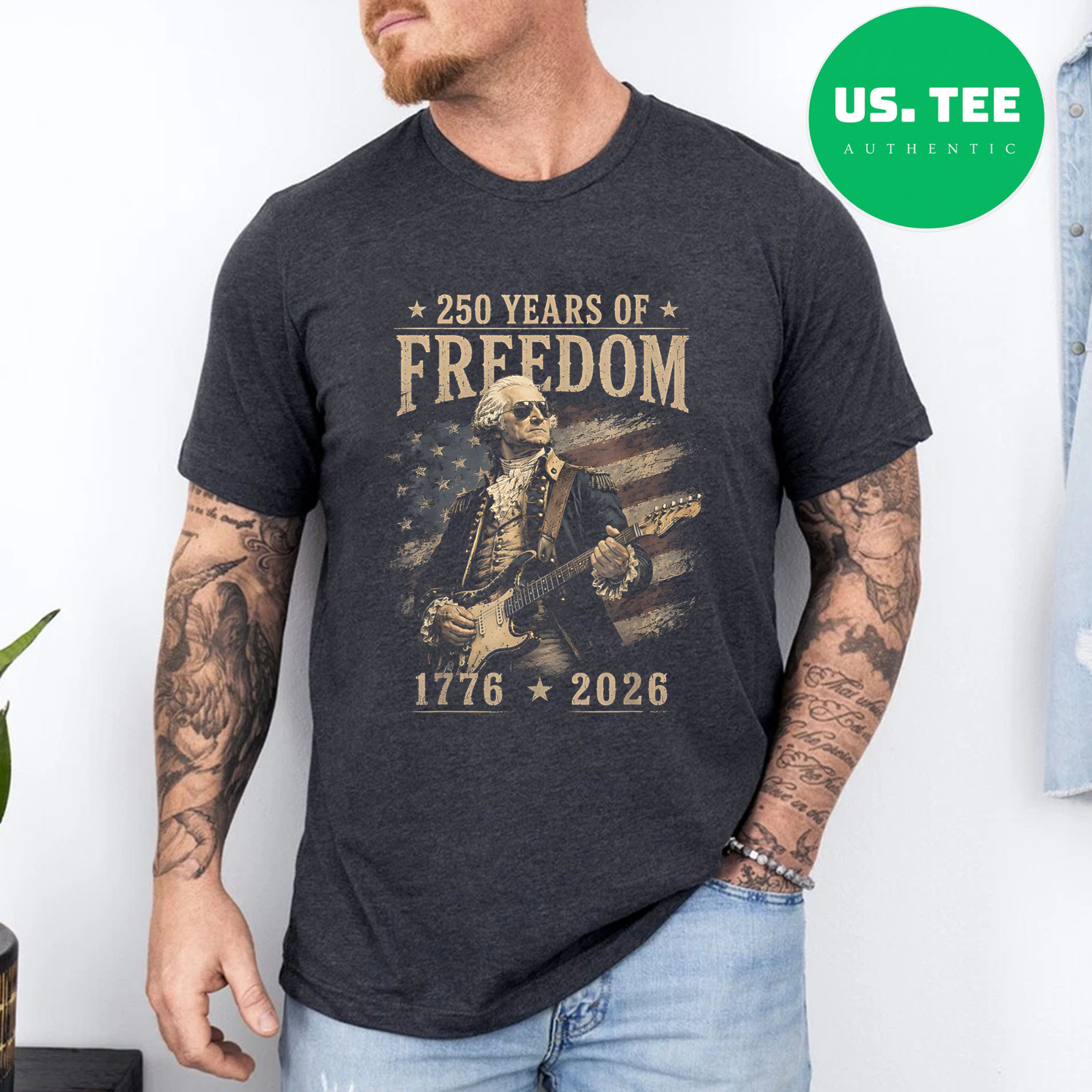 250th Anniversary George Washington Playing Guitar 4th July T-Shirt