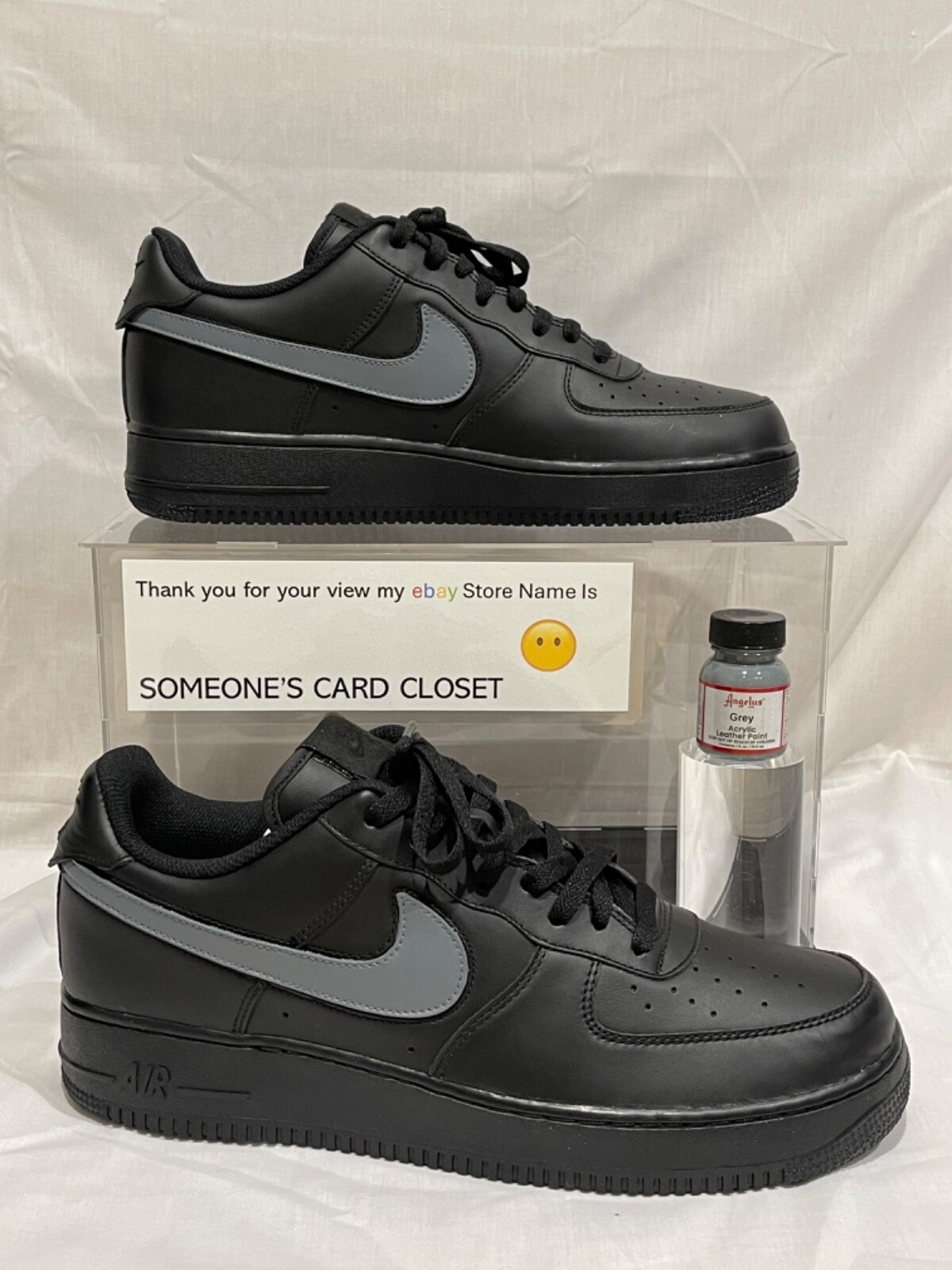 Nike Air Force 1 Low Black (Grey Custom Painted Swoosh) SC-#35B