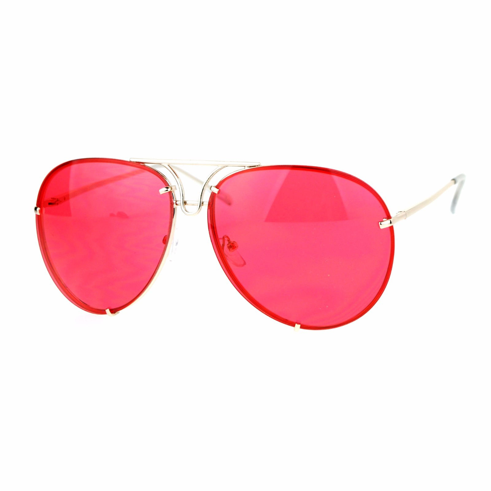 Oversized Round Pilot Sunglasses Metal Rims Behind Color Lens Spring Hinge