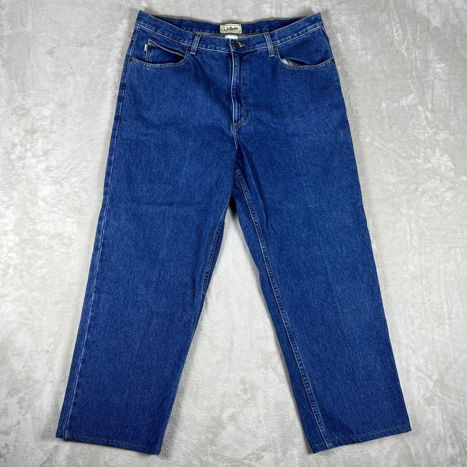 LL Bean Natural Fit Jeans Mens 38×27 Blue Denim Relaxed Straight Leg OK121