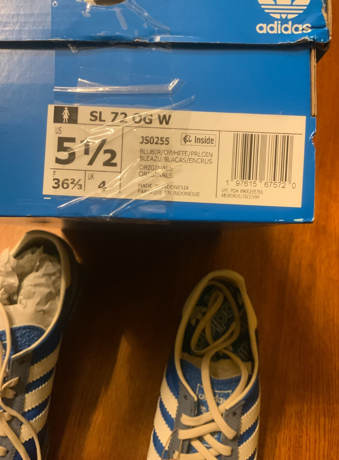 Adidas Women’s SL 72 OG, Style# JS0255, Sz 5.5, Blue Bird/Off White/Preloved Ink