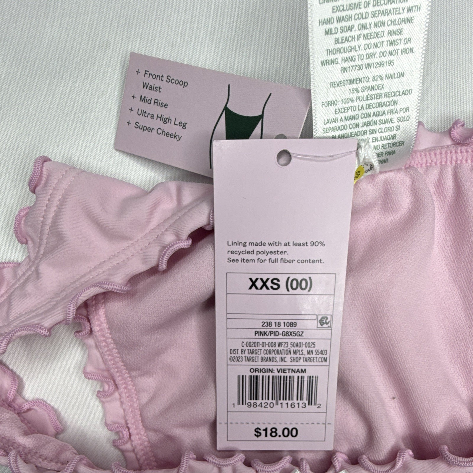 Wild Fable Women’s Pink Solid Cheeky Panties XXS Mid Rise High Leg Ruffle