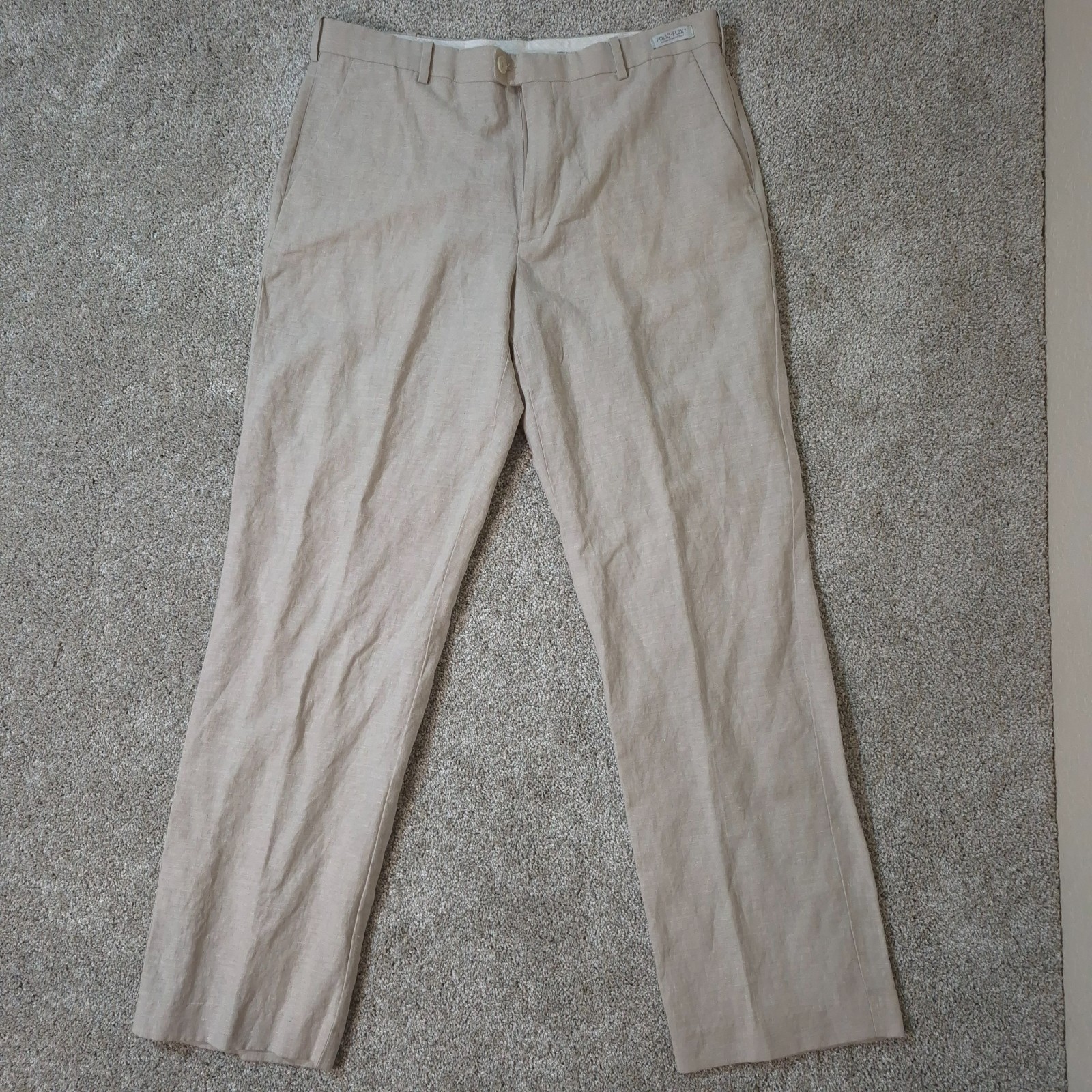 Perry Ellis Portfolio Dress Pants Mens 34×32 Beige Folio Flex Linen Blend Chinos