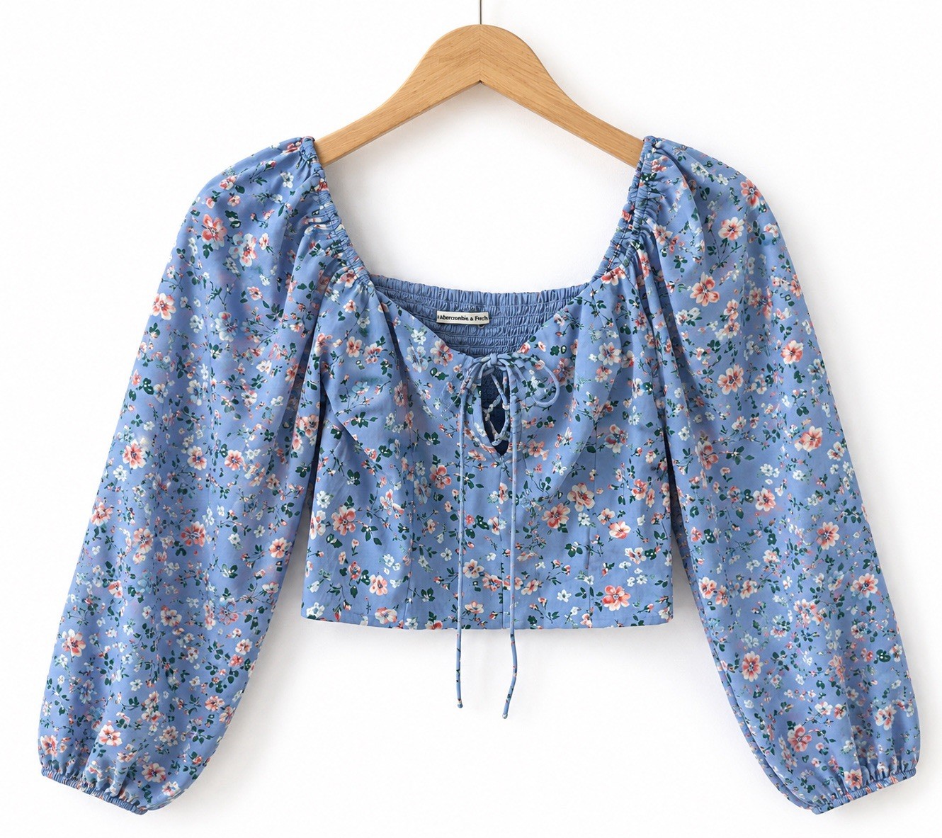 Abercrombie & Fitch Floral Smocked Crop Top Puff Sleeve Blue Women’s Medium