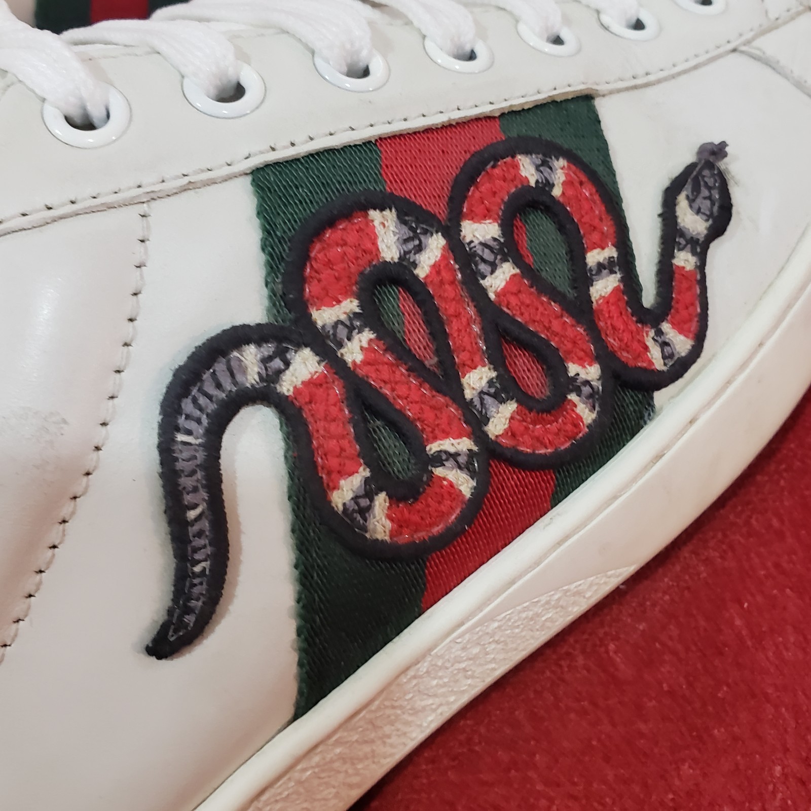GUCCI Ace Web low sneaker snake embroidered white leather 8.5 US 41.5 EUR 456230