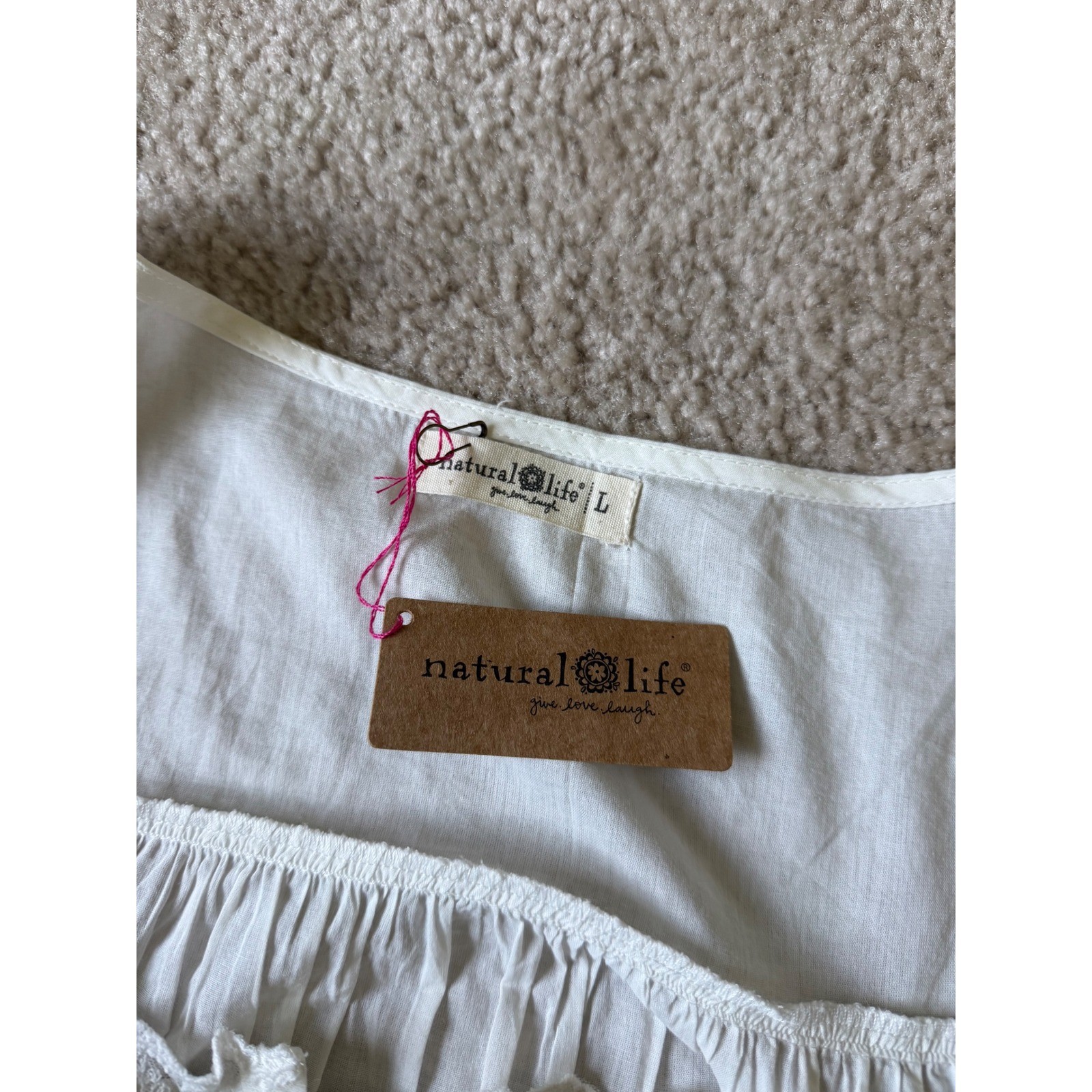 Natural Life Blouse NEW Lace Trim Cottagecore Boho Button Front White Large