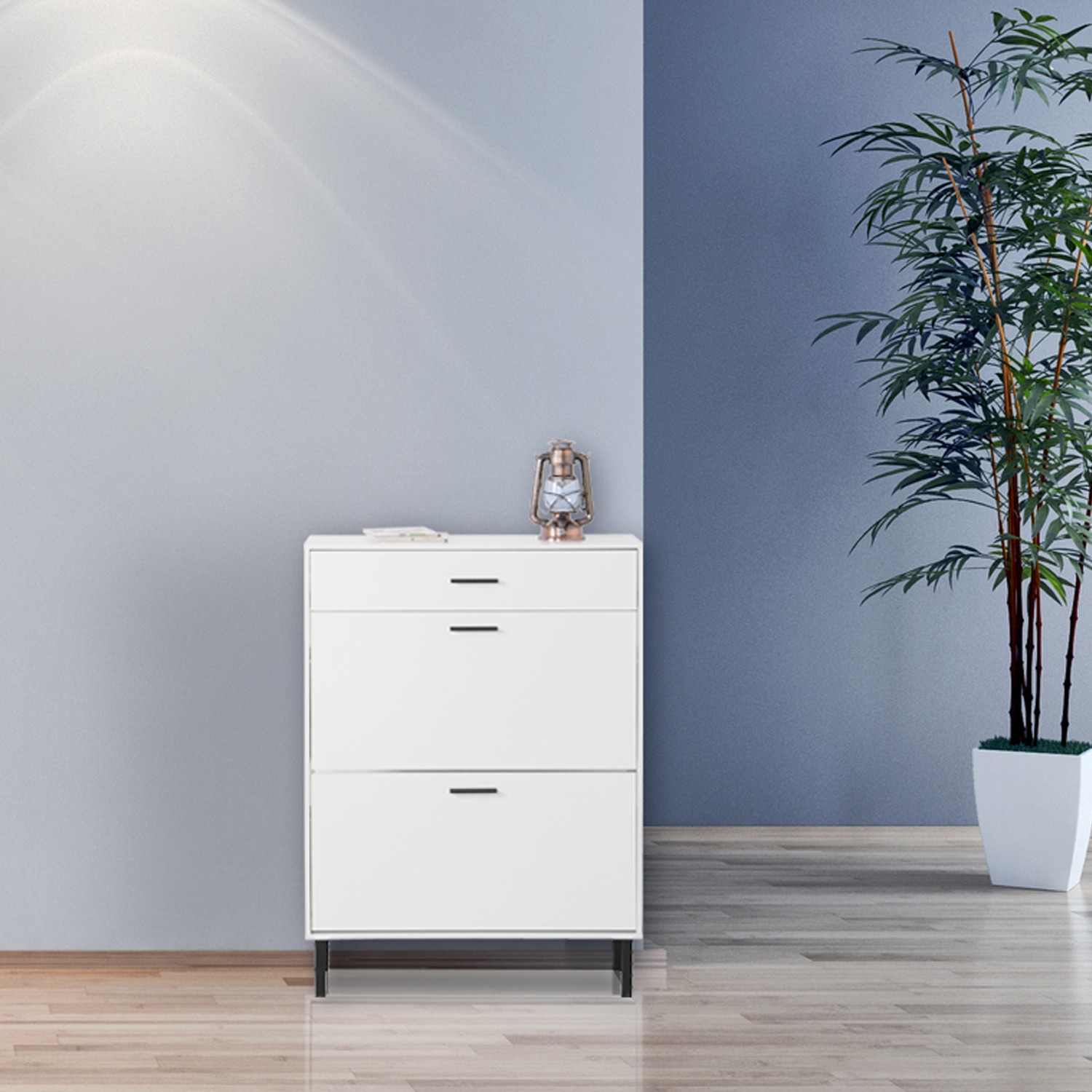 Shoe Cabinet Storage Organizer 2 Flip Drawers Entryway Rack White