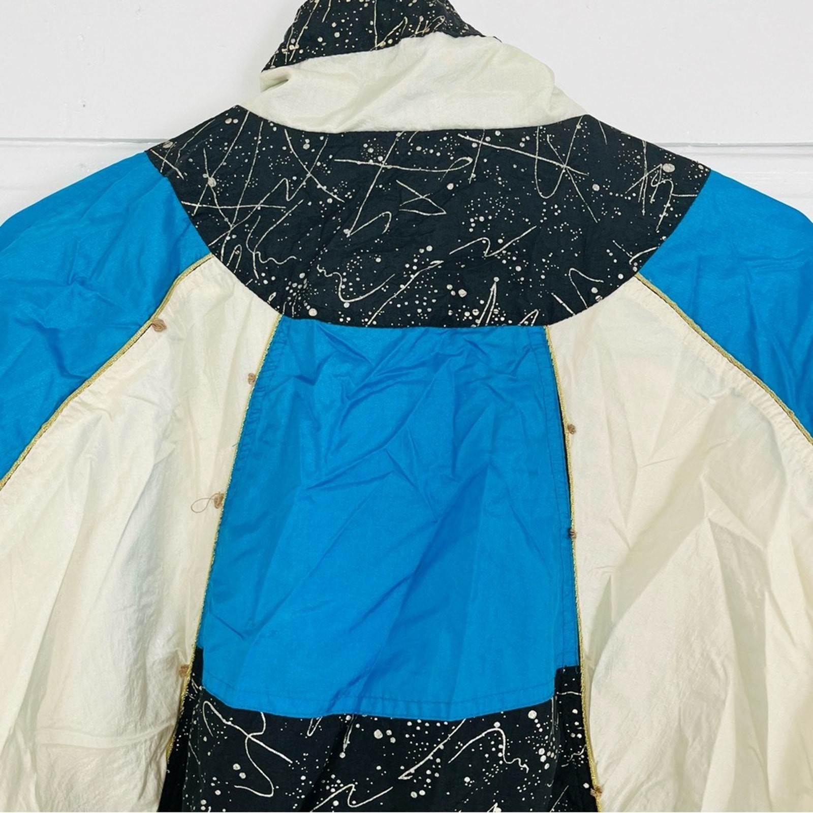 Vintage 90s Windbreaker Jacket Wacky Abstract Electric Blue Gold Black Splatter