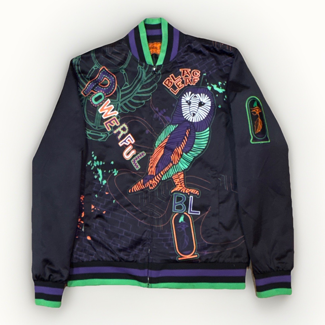 Blac Leaf Wisdom and Legacy Satin Embroidered Egyptian Owl Jacket Men’s Small