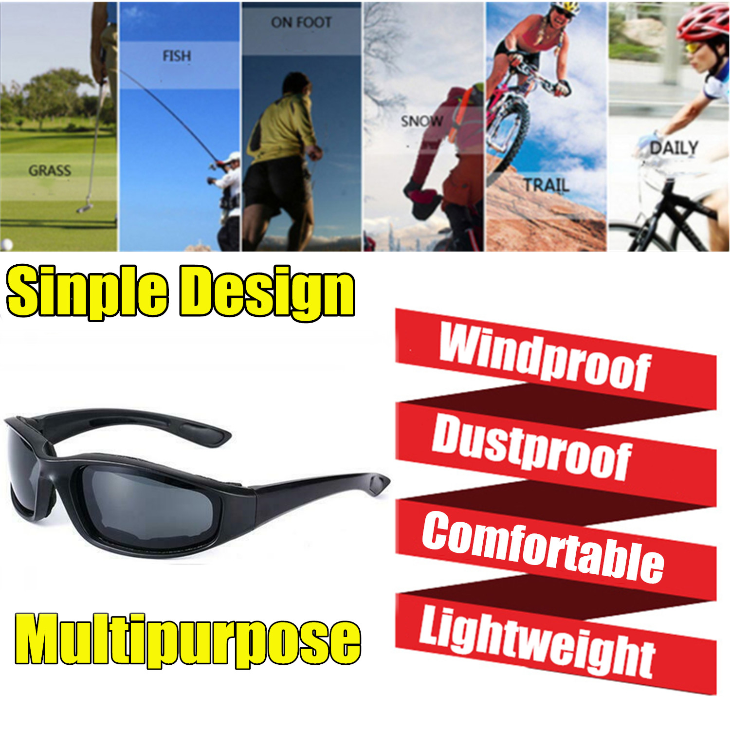 Gray Chopper Foam Padded Motorcycle Riding Glasses Sunglasses Windproof Goggles