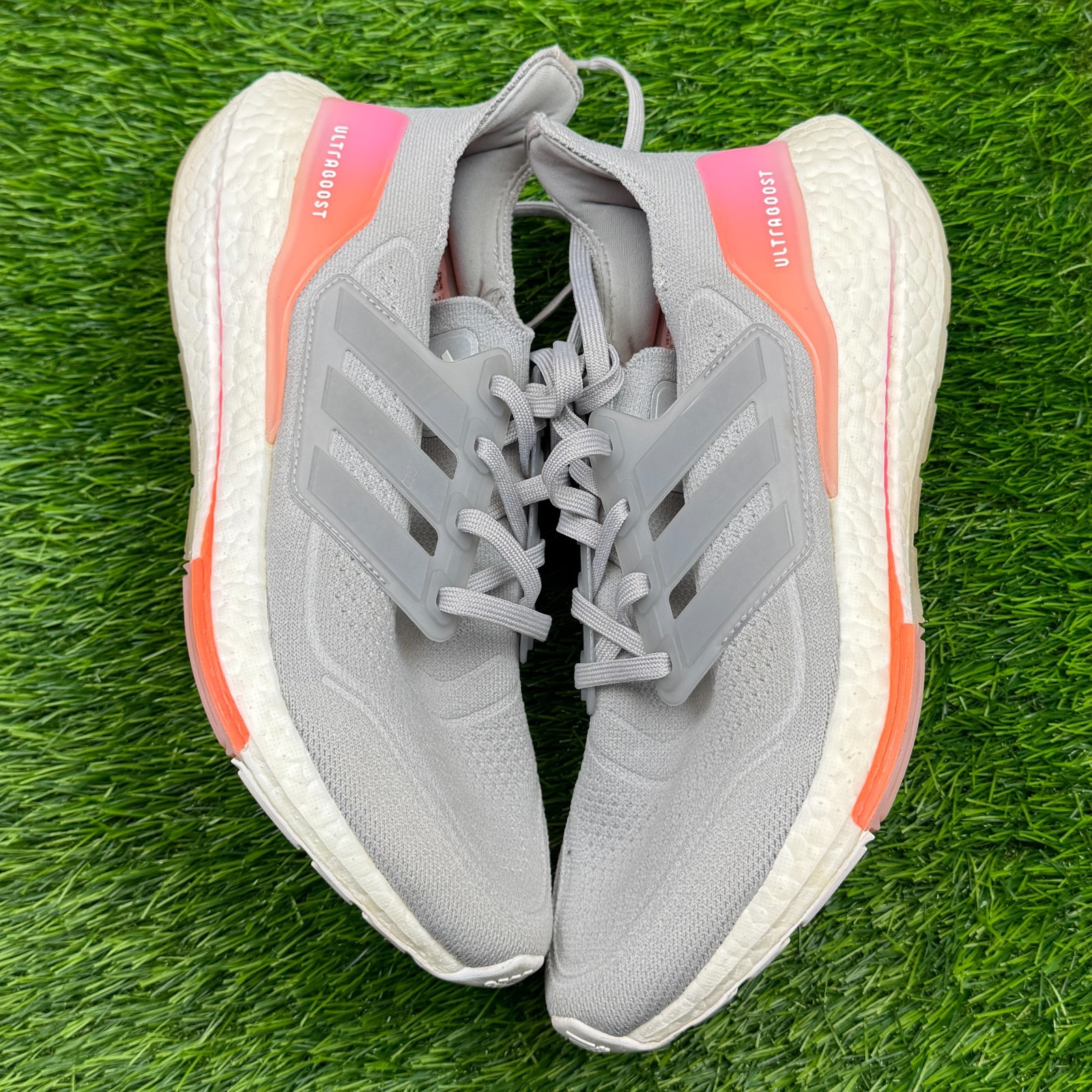 Adidas UltraBoost 21 Womens Size 9.5 Medium B Grey Screaming Orange Sneakers