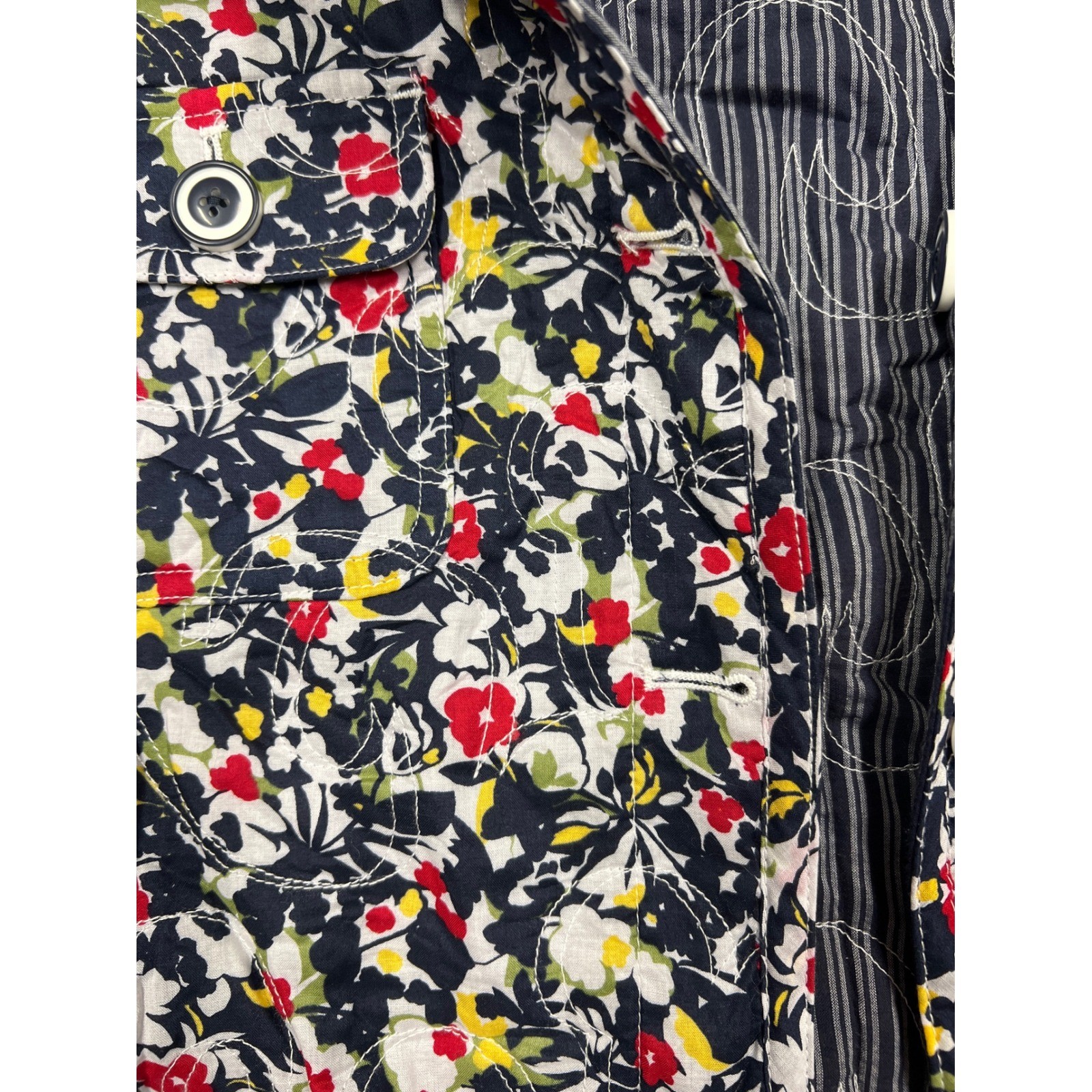Reversible Quilted Jacket L/XL Navy Floral Print Button Front Cottagecore Boho