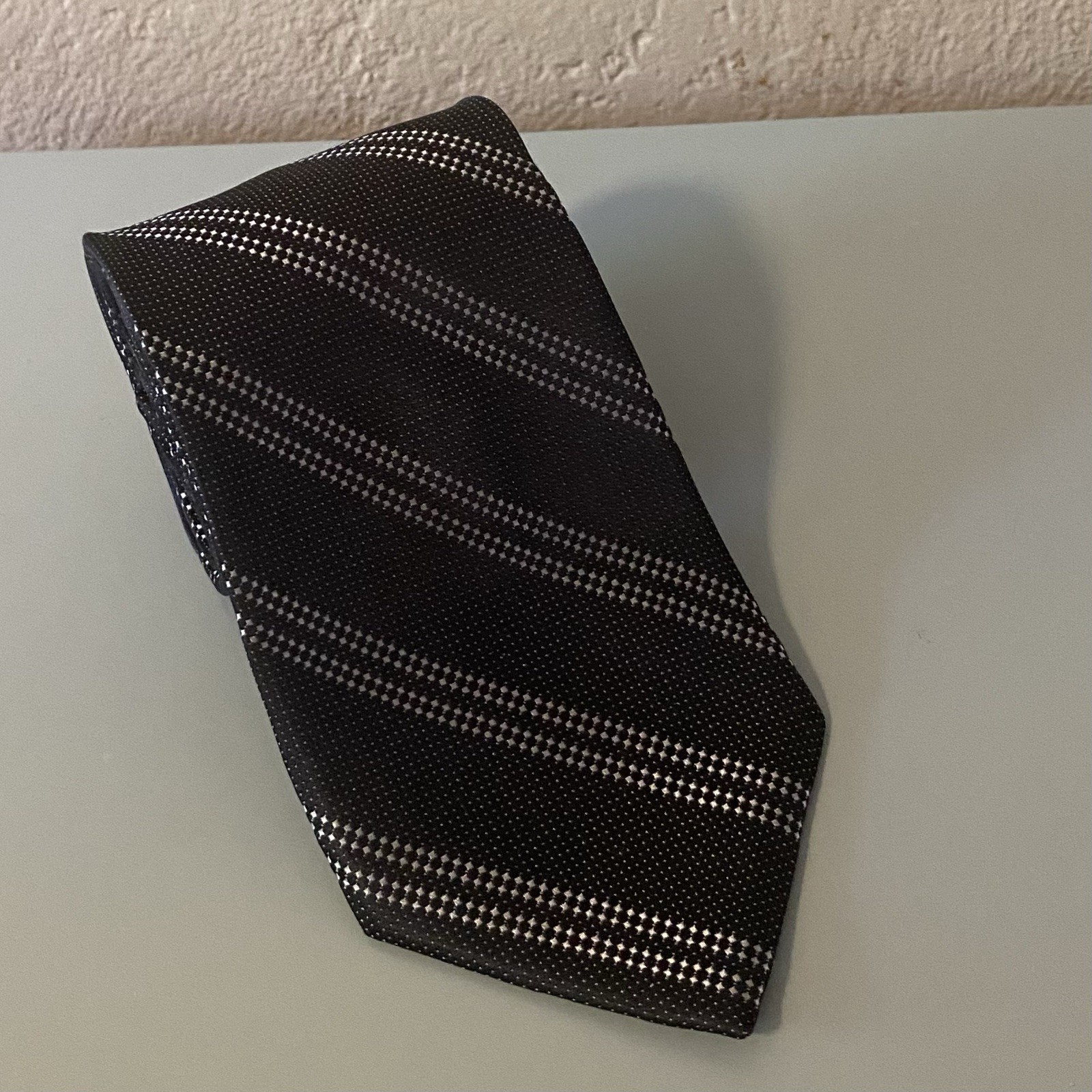 CM Silver Edition Men’s Tie Black Background 100% Silk Textured 3.75 x 64 Inches