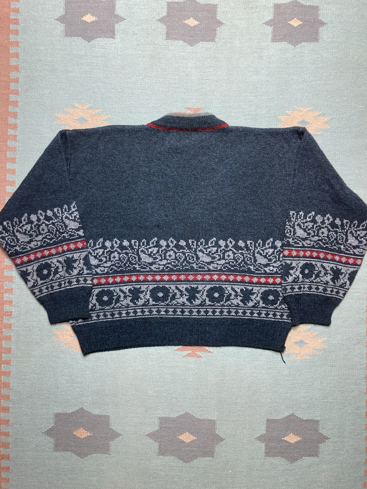 Vintage knit sweater acrylic wool blend Italy fair isle abstract floral large