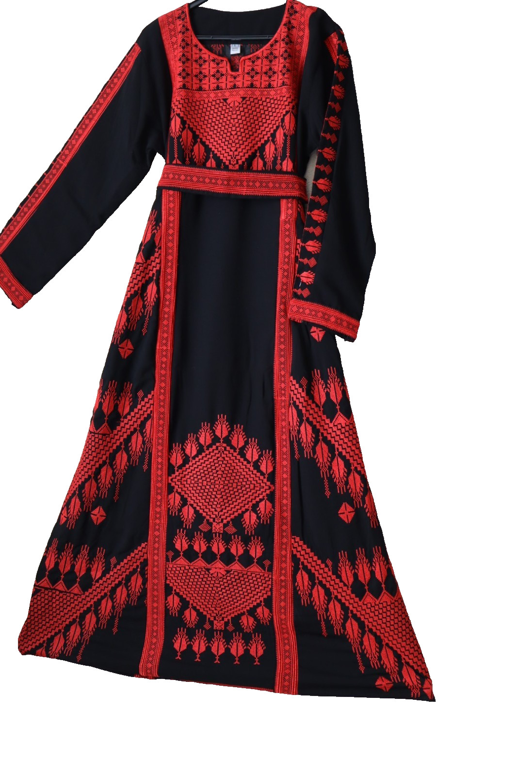 Traditional Palestinian / Jordanian Embroidered Thobe Kaftan Dress Black -NOUR
