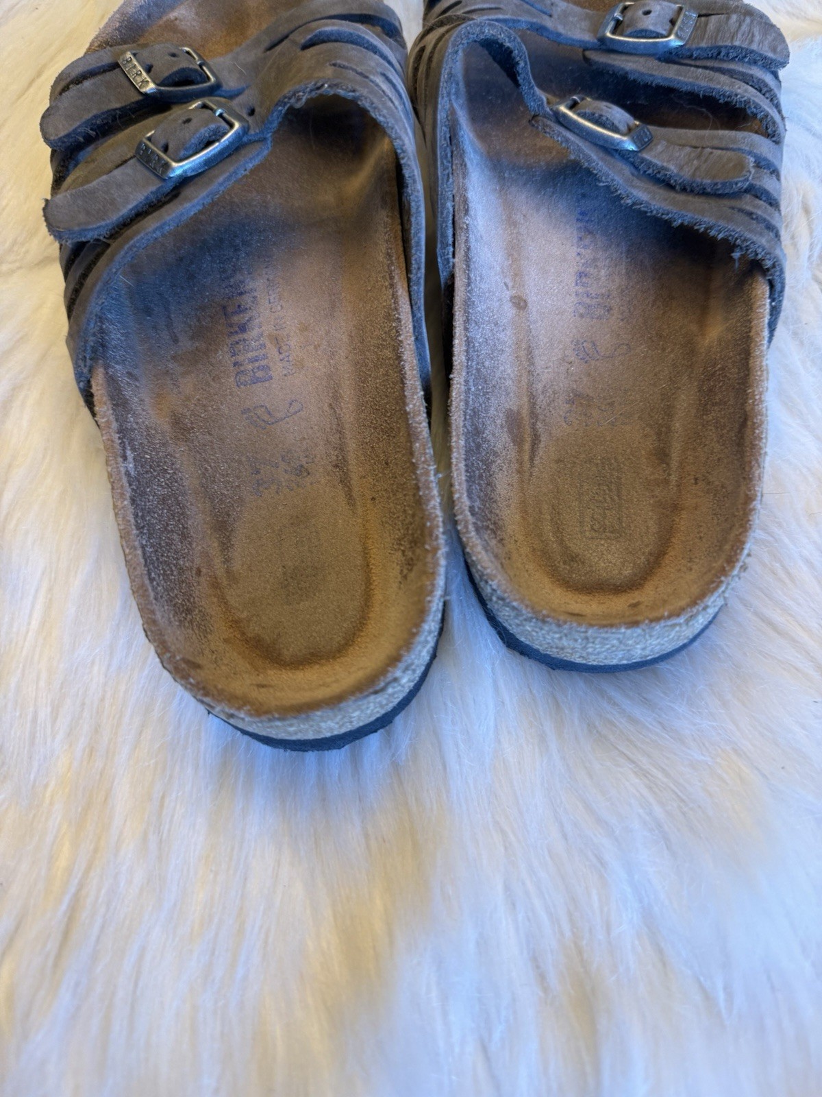 Birkenstock Granada Dark Gray Brown Oiled Leather Comfort Sandals Sz 37 US 6-6.5