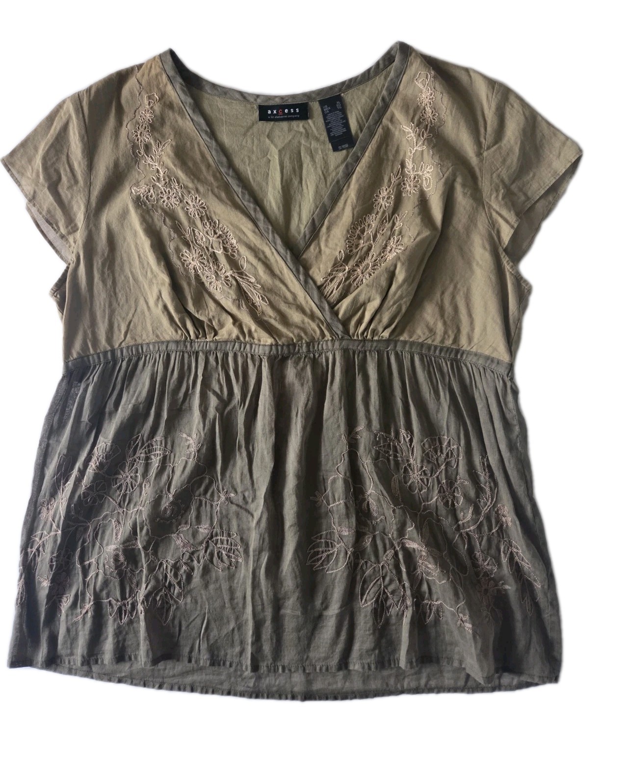 Axcess Liz Claiborne XL Boho Cottagecore Embroidered Babydoll Peasant Top